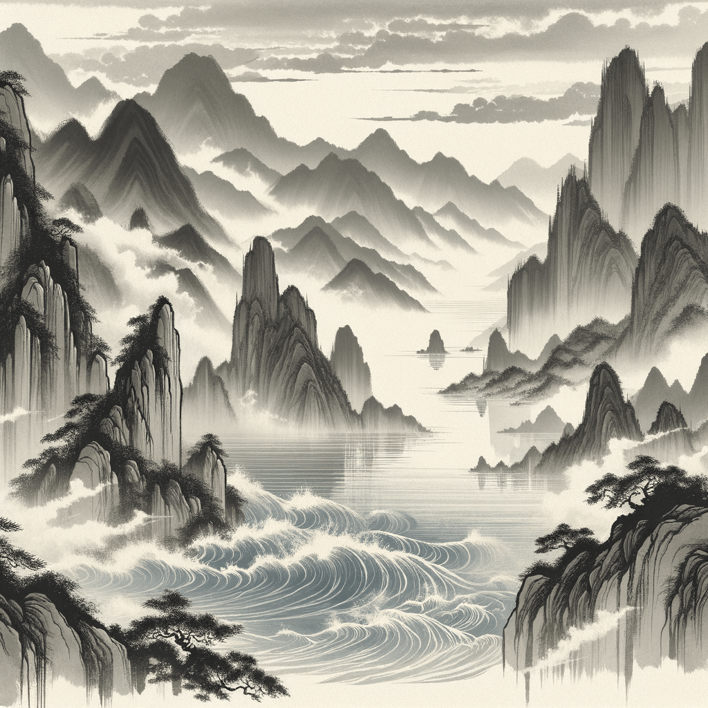 "Unveiling Serenity: Exploring the Unending Tranquility and Artistic Beauty of Chinese Landscape Paintings" - Metal Poster Art