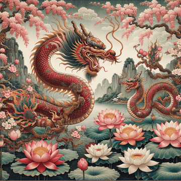 Unveiling the Symbolism in Traditional Asian Art: Dragons, Lotus, and Cherry Blossoms - Metal Poster Art