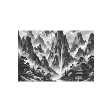 Metal Poster Art | "Traditional Chinese Landscape Painting - Misty Mountains, Cascading Waterfall and Serene Forest - Authentic Asian Art Styles"