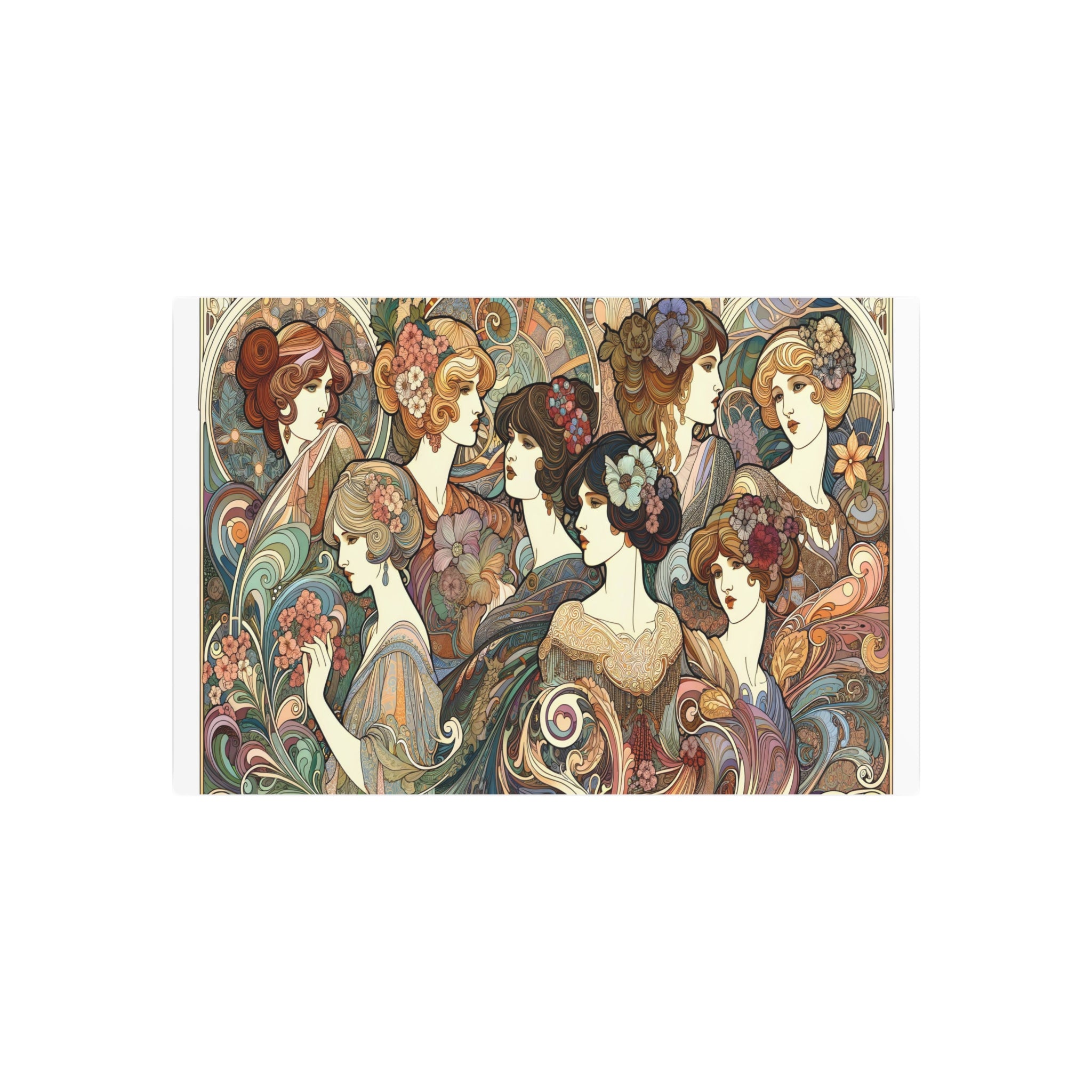 Metal Poster Art | "Art Nouveau Rich Hue Painting with Floral Motifs and Elegant Women - Vibrant Western Art Style"