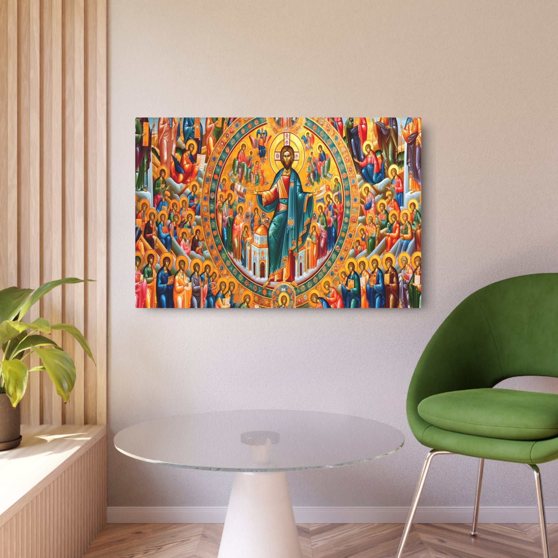 "Byzantine Style Art Piece: Gold Accented Rich Colors and Flat Figures in Religious Themes" - Metal Poster Art 36″ x 24″ (Horizontal) 0.12''
