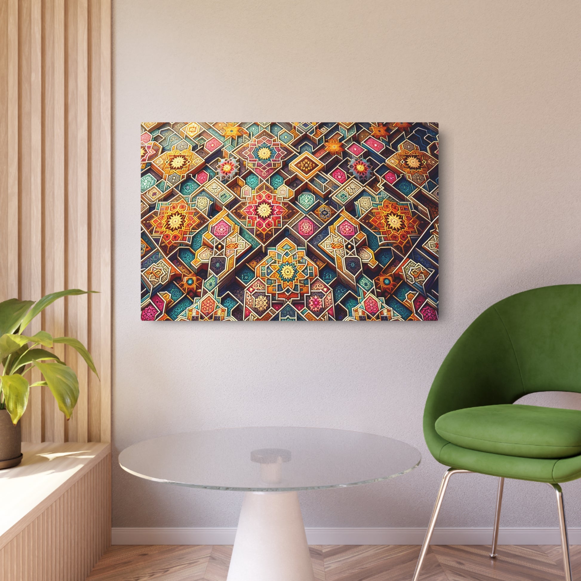 Metal Poster Art | "Islamic Architecture Inspired Vibrant Geometric Pattern Art: Detailed and Intricate Non-Western Global Style Design" - Metal Poster Art 36″ x 24″ (Horizontal) 0.12''