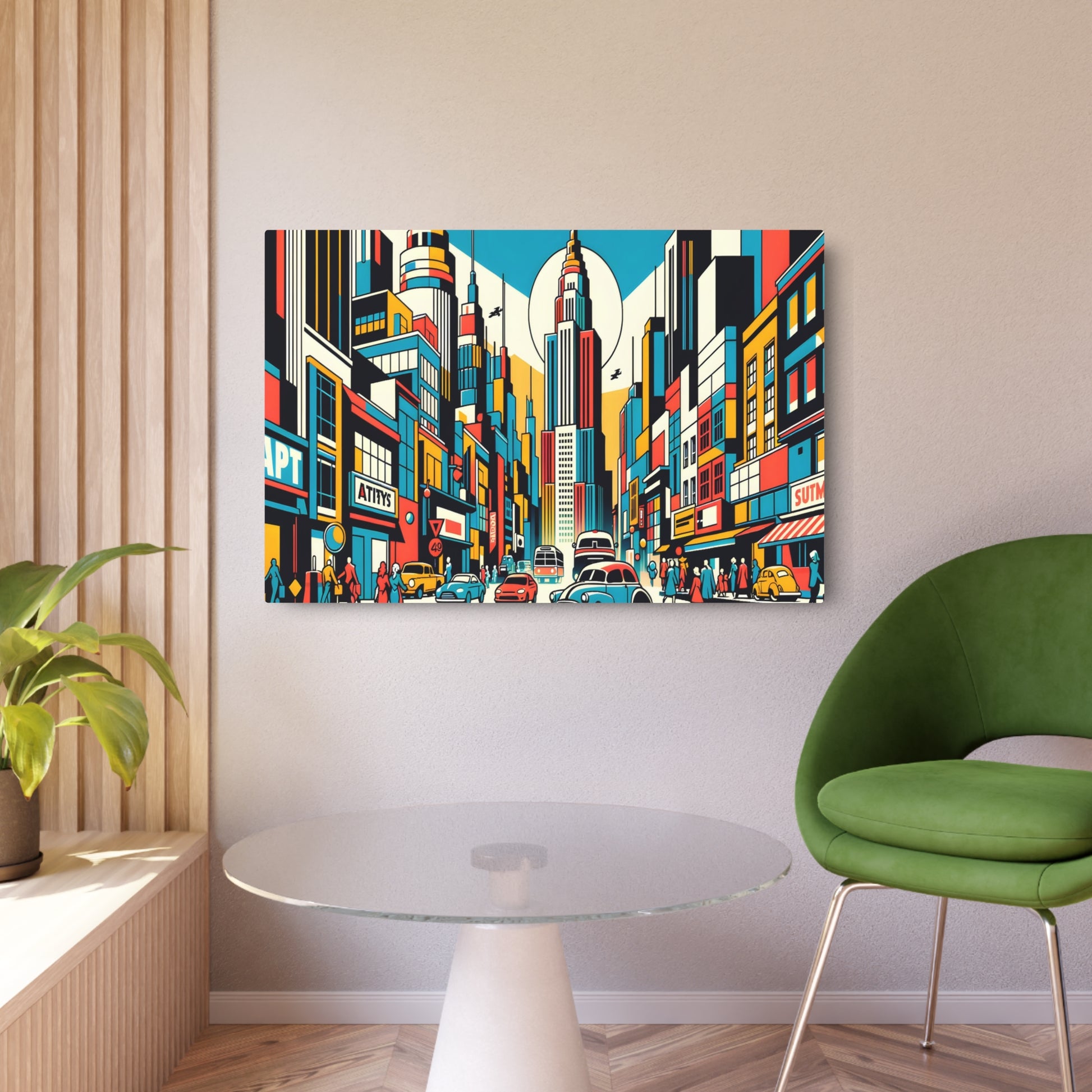 Metal Poster Art | "Modern & Contemporary Pop Art: Vibrant and Bold Cityscape Depiction in Pop Art Style" - Metal Poster Art 36″ x 24″ (Horizontal) 0.12''