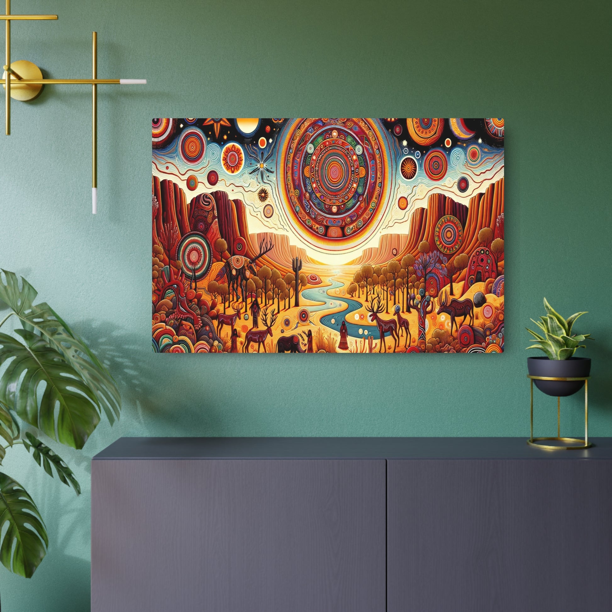 Metal Poster Art | "Vibrant Traditional Aboriginal Australian Art - Rich in Color, Pattern and Spiritual Symbolism"