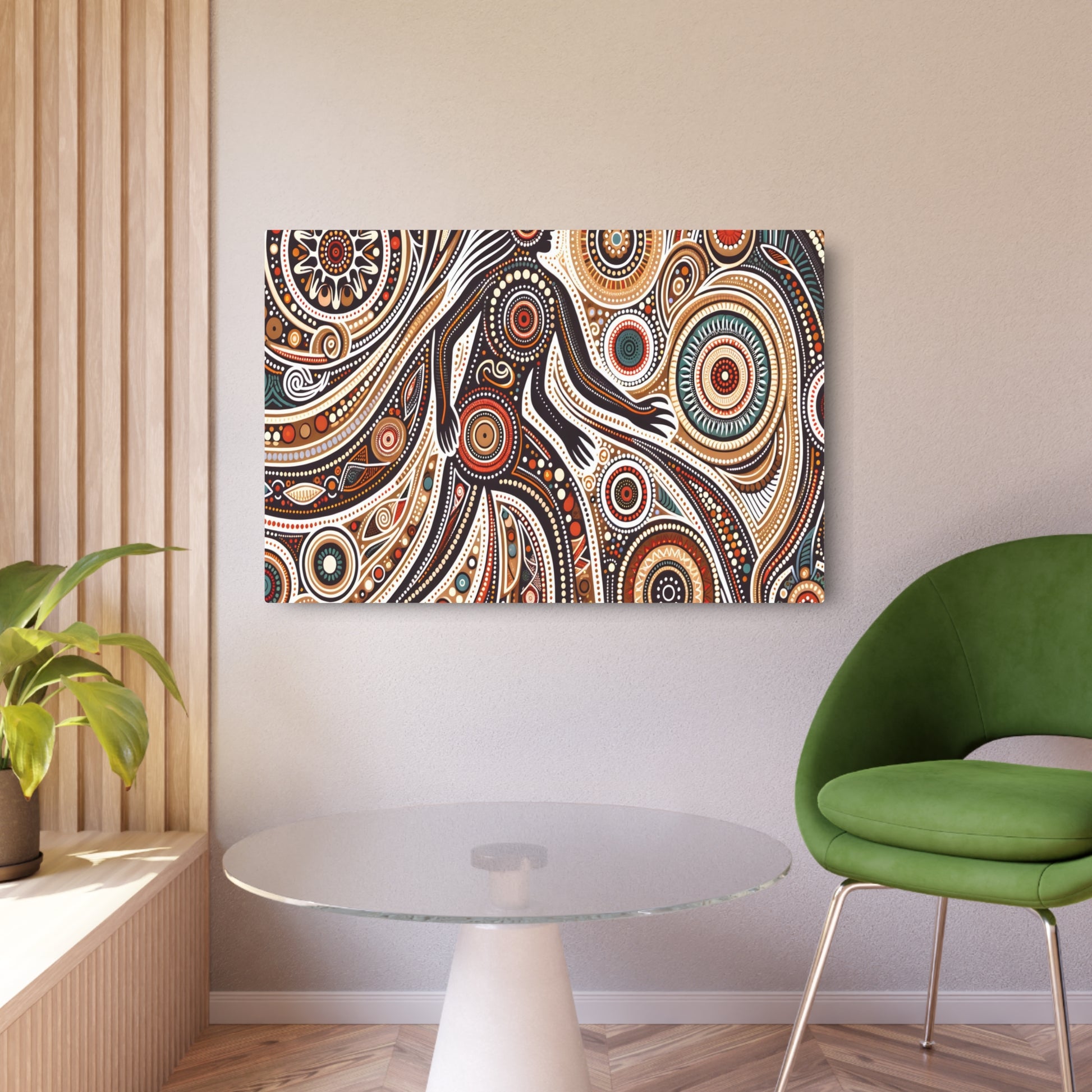 Metal Poster Art | "Traditional Aboriginal Art Inspired Image - Authentic Australian Pattern, Dot and Line Art in Non-Western & Global Styles Category" - Metal Poster Art 36″ x 24″ (Horizontal) 0.12''