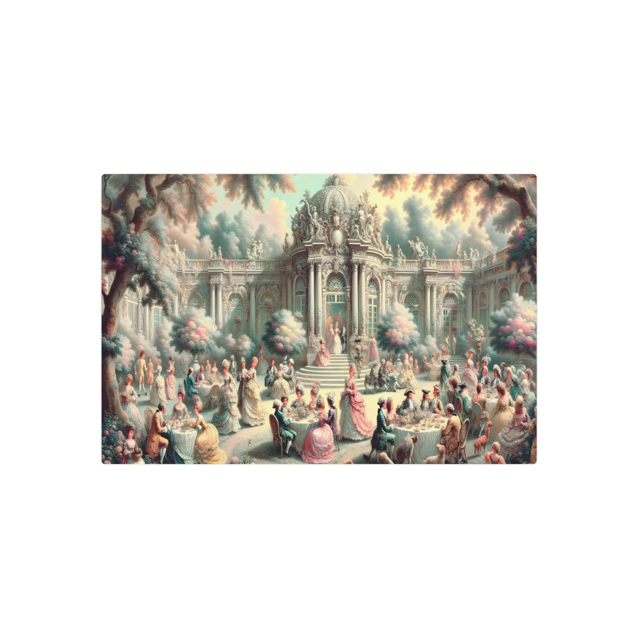 Metal Poster Art | "Rococo Style Lavish Garden Party Art in Pastel Palette - Western Art Styles Collection"