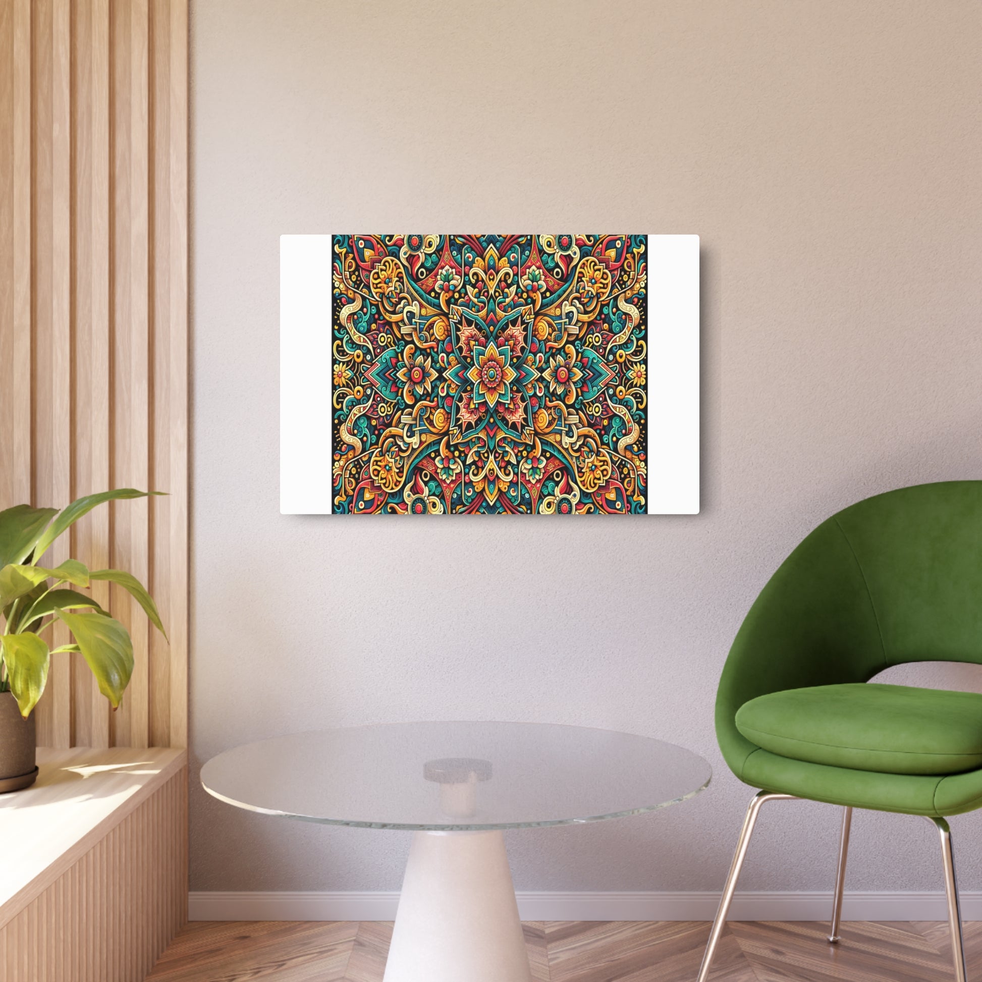 Metal Poster Art | "Traditional Indonesian Batik Art Piece - Vibrant Colored, Intricately Designed, Unique Geometric Patterns in Non-Western & Global Styles Category - Metal Poster Art 36″ x 24″ (Horizontal) 0.12''