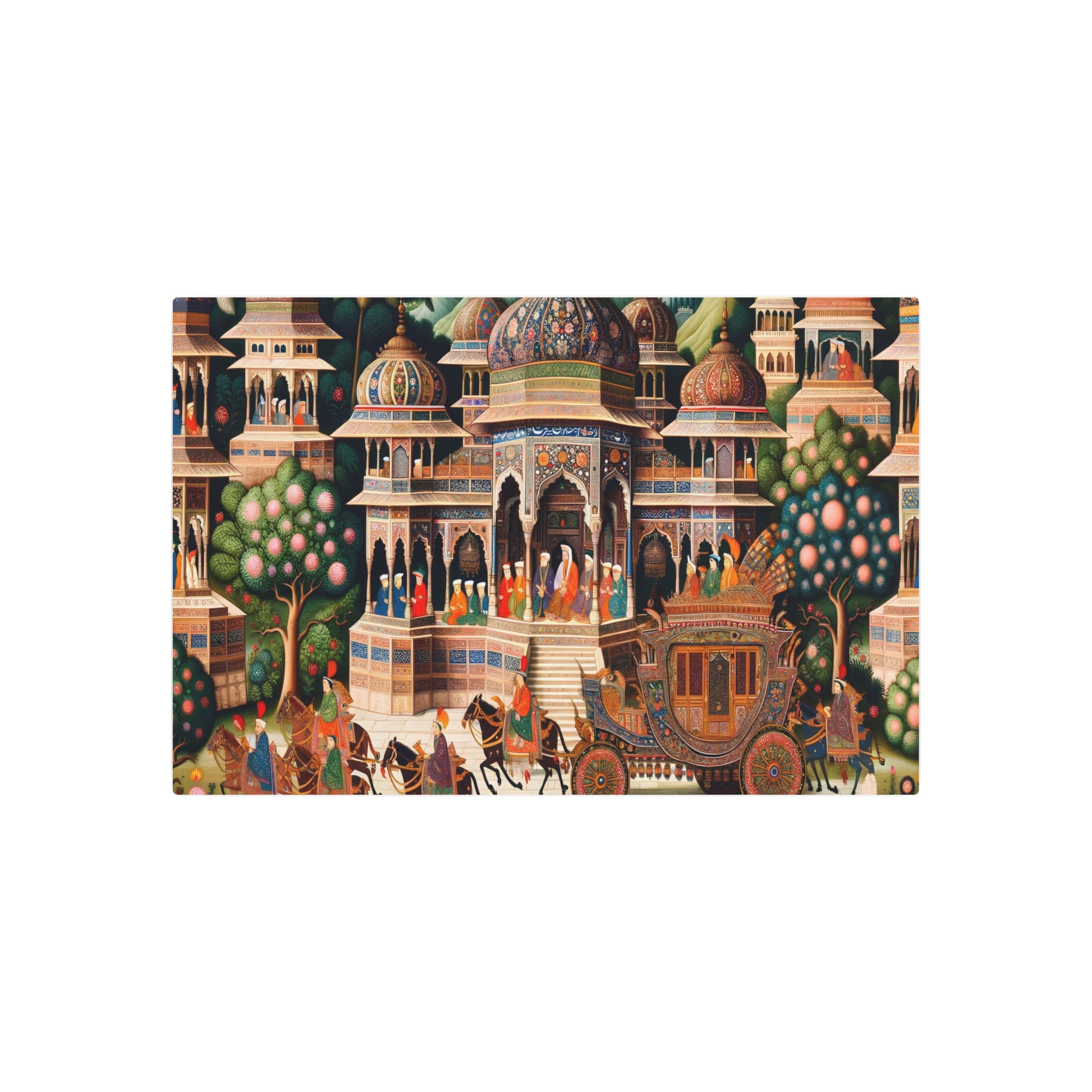 "Exquisite Mughal Miniature Painting - South Asian Art Showcasing Rich Architecture, Gardens & Costumes" - Metal Poster Art 36″ x 24″ (Horizontal) 0.12''