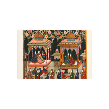 Metal Poster Art | "Mughal Miniature Artwork: Intricate South Asian Depiction of Royal Courts, Lush Gardens, and Colorful Birds in Rich Costumes - Metal Poster Art 30″ x 20″ (Horizontal) 0.12''