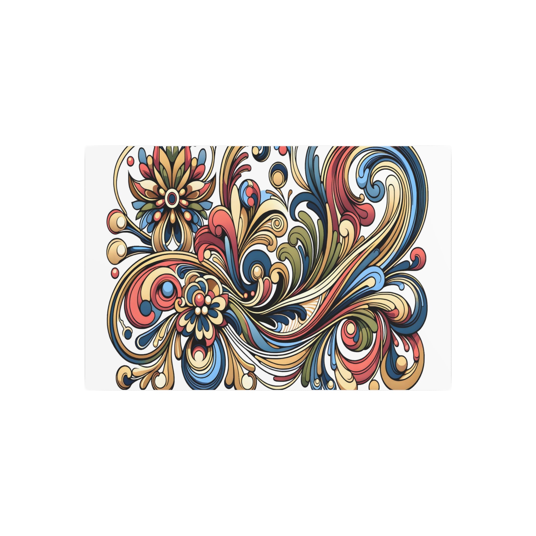 Metal Poster Art | "Art Nouveau Western Art Style - Brightly Colored Intricate Floral Design with Curvy Lines Print"
