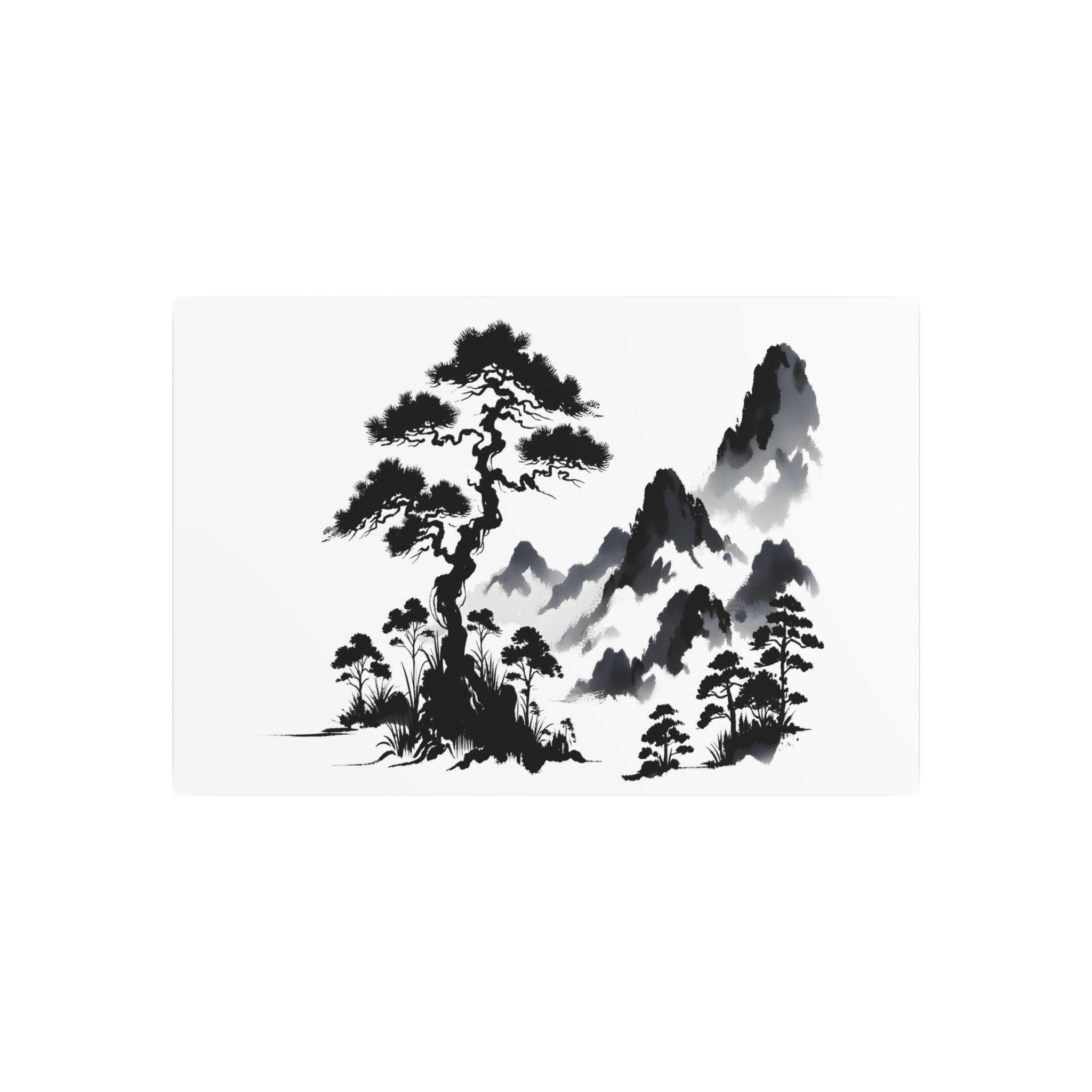 Metal Poster Art | "Authentic Sumi-e Artwork - Traditional Japanese Ink Wash Painting in Minimalist Style | Asian Art Styles Collection"