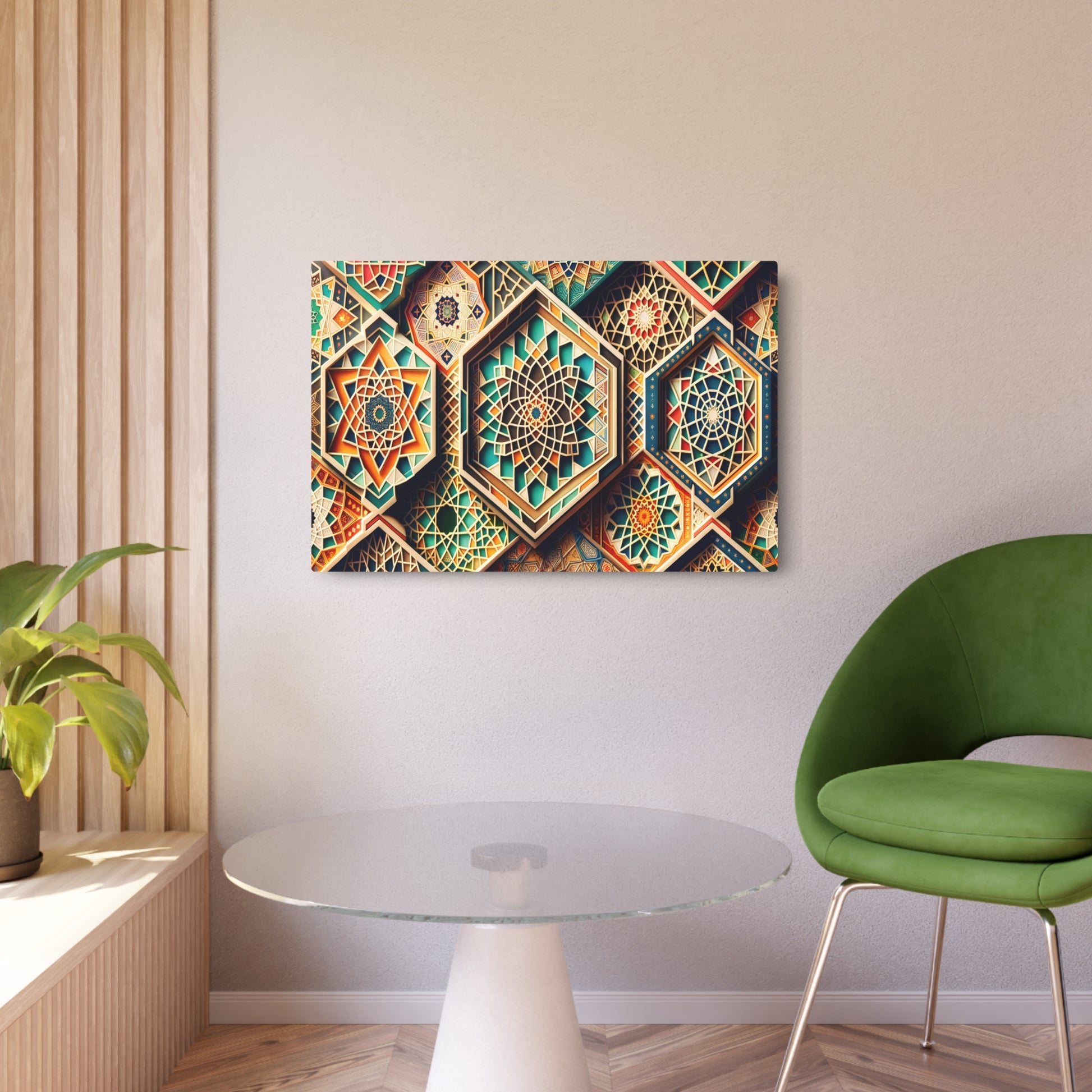 "Vibrant Islamic Geometric Patterns: Uniting Mathematical Balance & Moroccan Design in Non-Western Art" - Metal Poster Art 36″ x 24″ (Horizontal) 0.12''