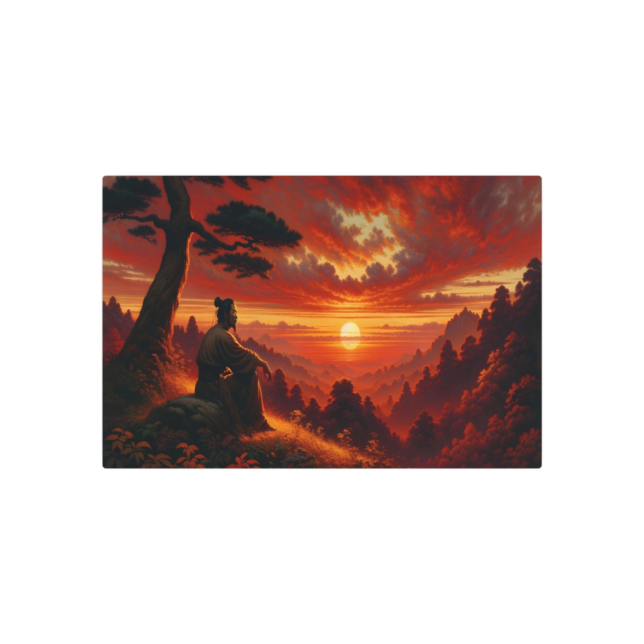 Metal Poster Art |  Romanticism Inspired Art Piece: Man Contemplating Nature in Beautiful Sunset - Western Art Styles"