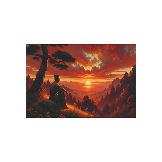 Metal Poster Art |  Romanticism Inspired Art Piece: Man Contemplating Nature in Beautiful Sunset - Western Art Styles