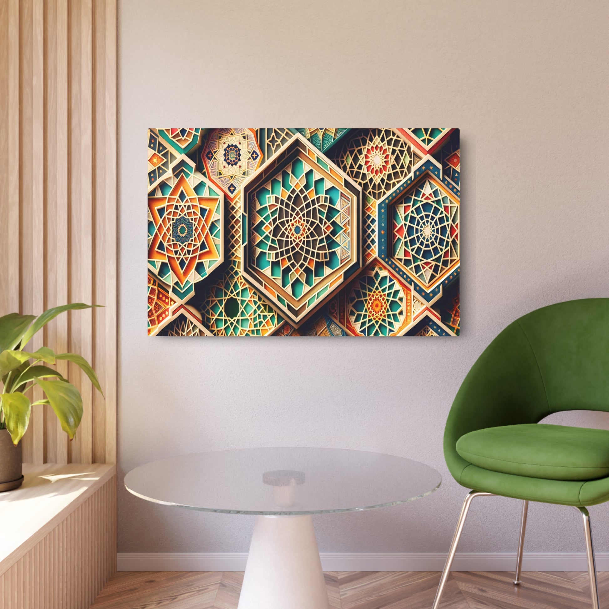 "Vibrant Islamic Geometric Patterns: Uniting Mathematical Balance & Moroccan Design in Non-Western Art" - Metal Poster Art 36″ x 24″ (Horizontal) 0.12''