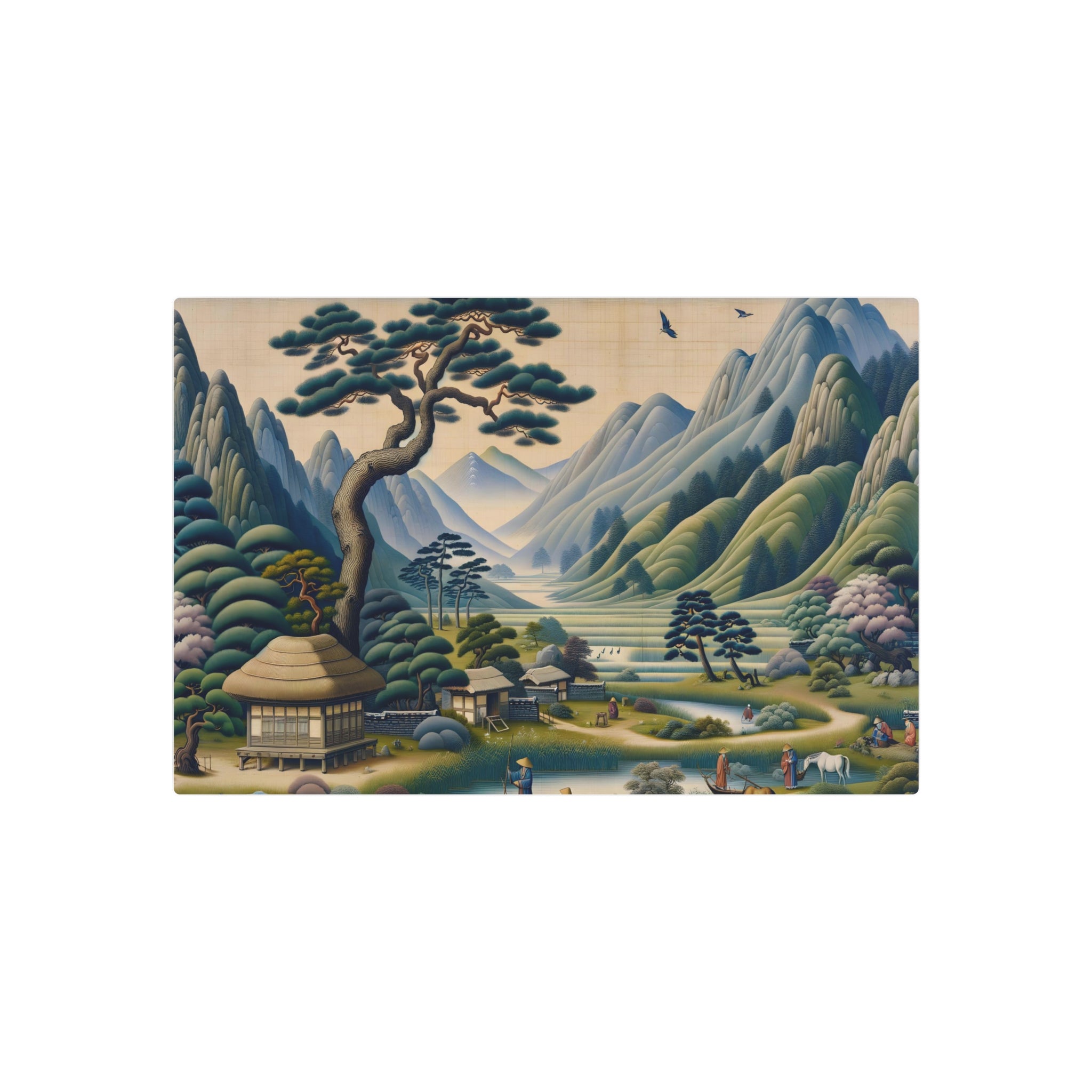 Metal Poster Art | "Traditional Joseon Dynasty Korean Landscape Painting: Asian Art Styles Featuring Paleolithic Designs & Everyday Life Scenarios"