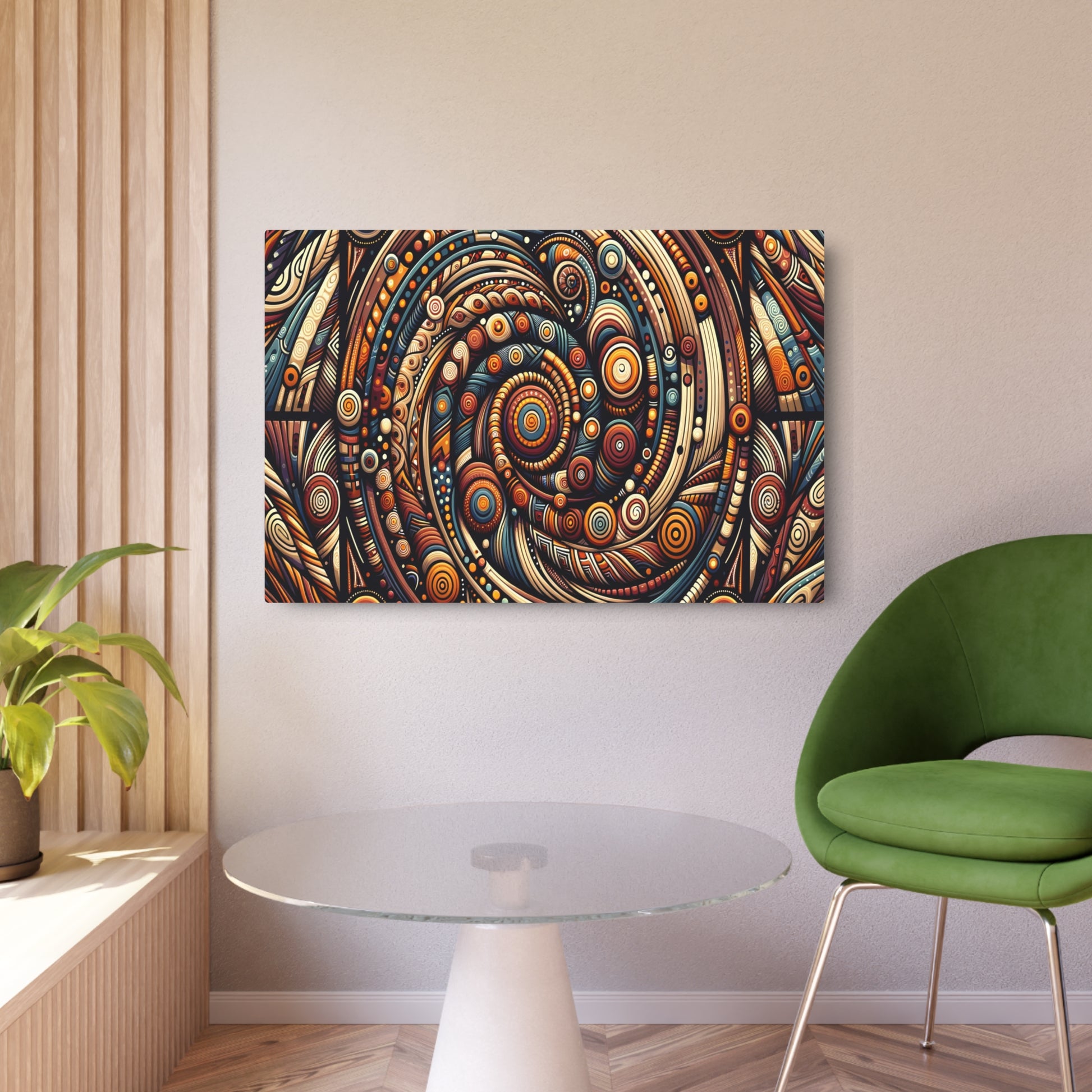 "Aboriginal Art Inspired Australian Masterpiece with Earthy Tones & Intricate Patterns" - Metal Poster Art 36″ x 24″ (Horizontal) 0.12''