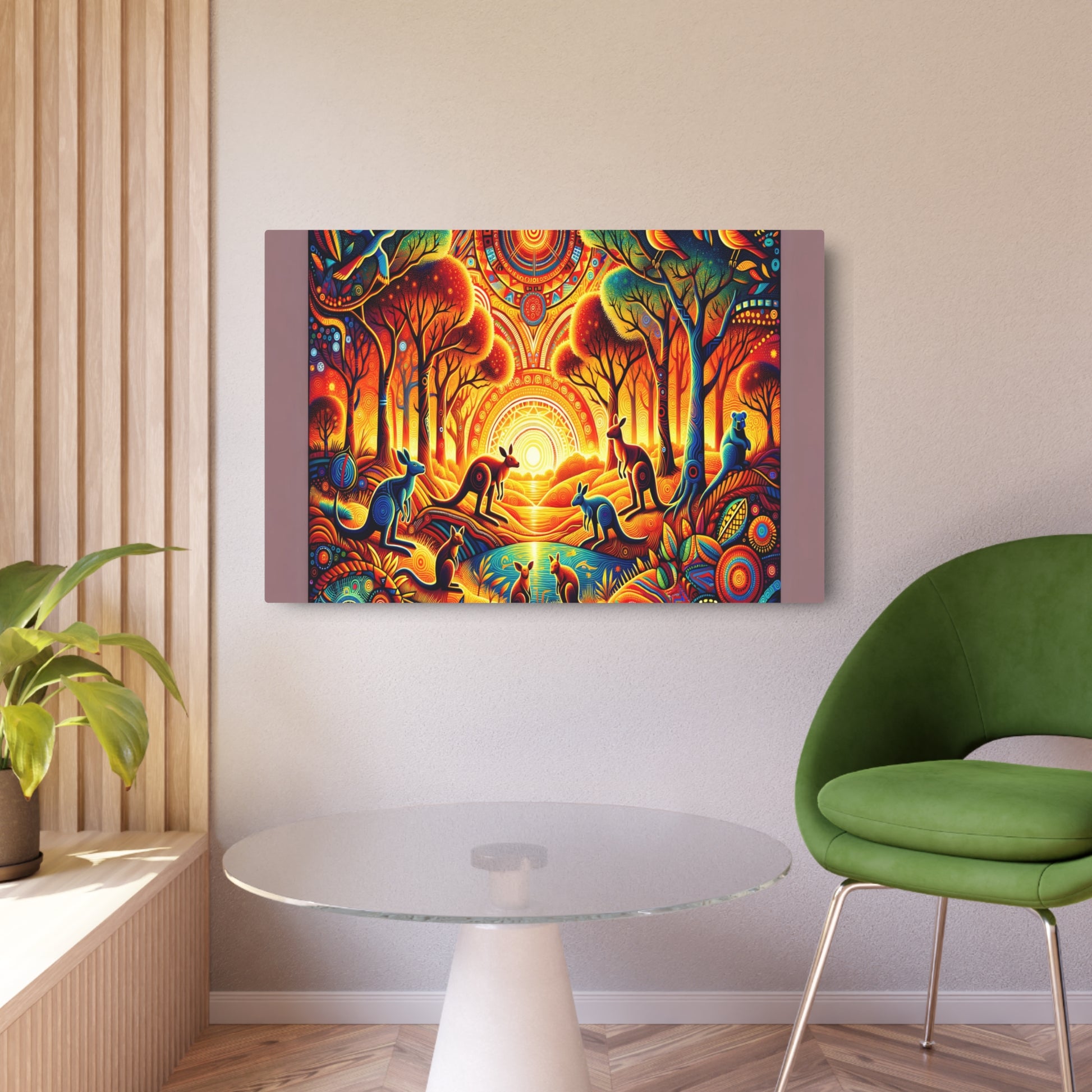 "Vibrant Australian Aboriginal Art Inspired by Nature in Traditional Style - Non-Western Global Artistry" - Metal Poster Art 36″ x 24″ (Horizontal) 0.12''