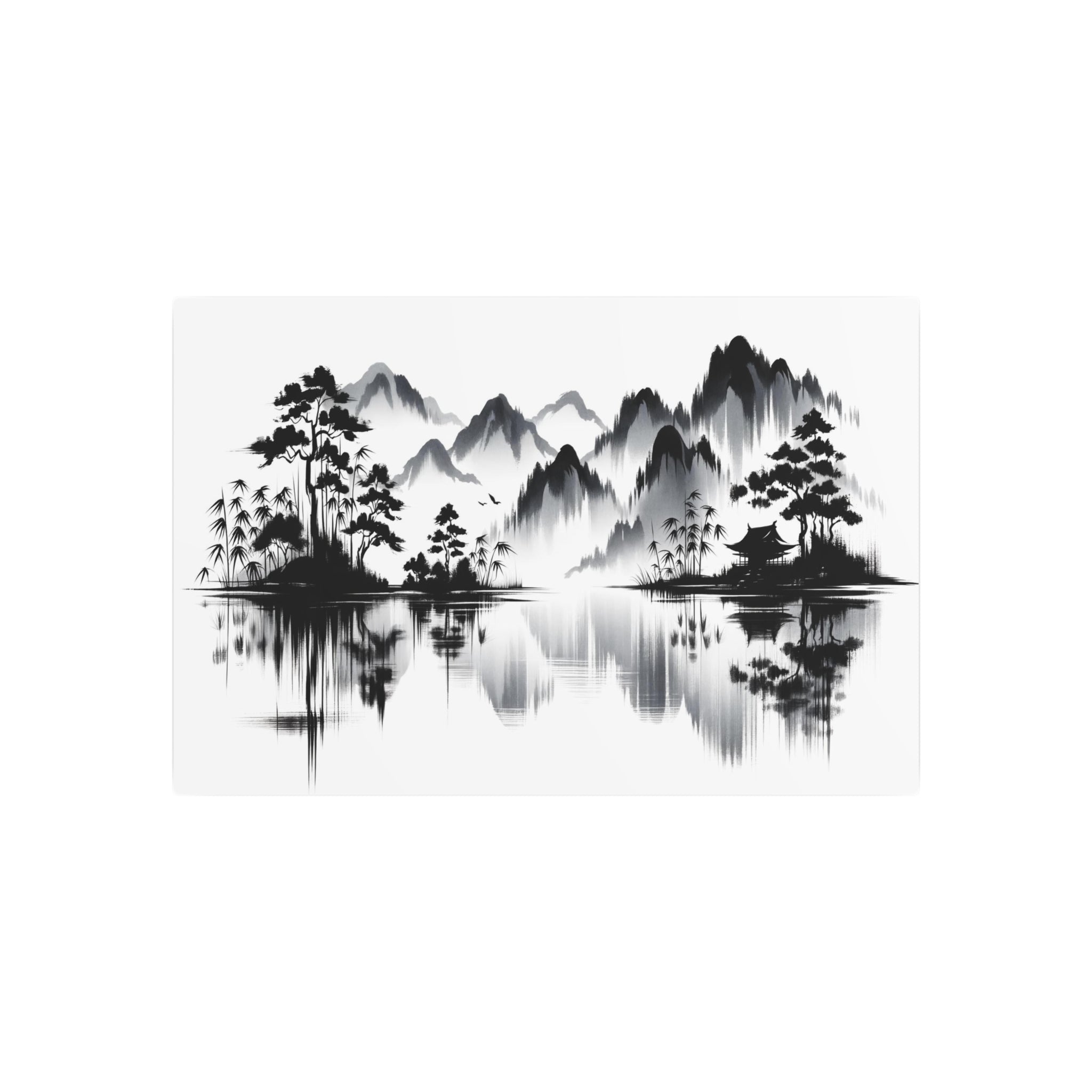 Metal Poster Art | "Exquisite Sumi-e Japanese Ink Wash Painting - The Serenity of Asian Art Styles"