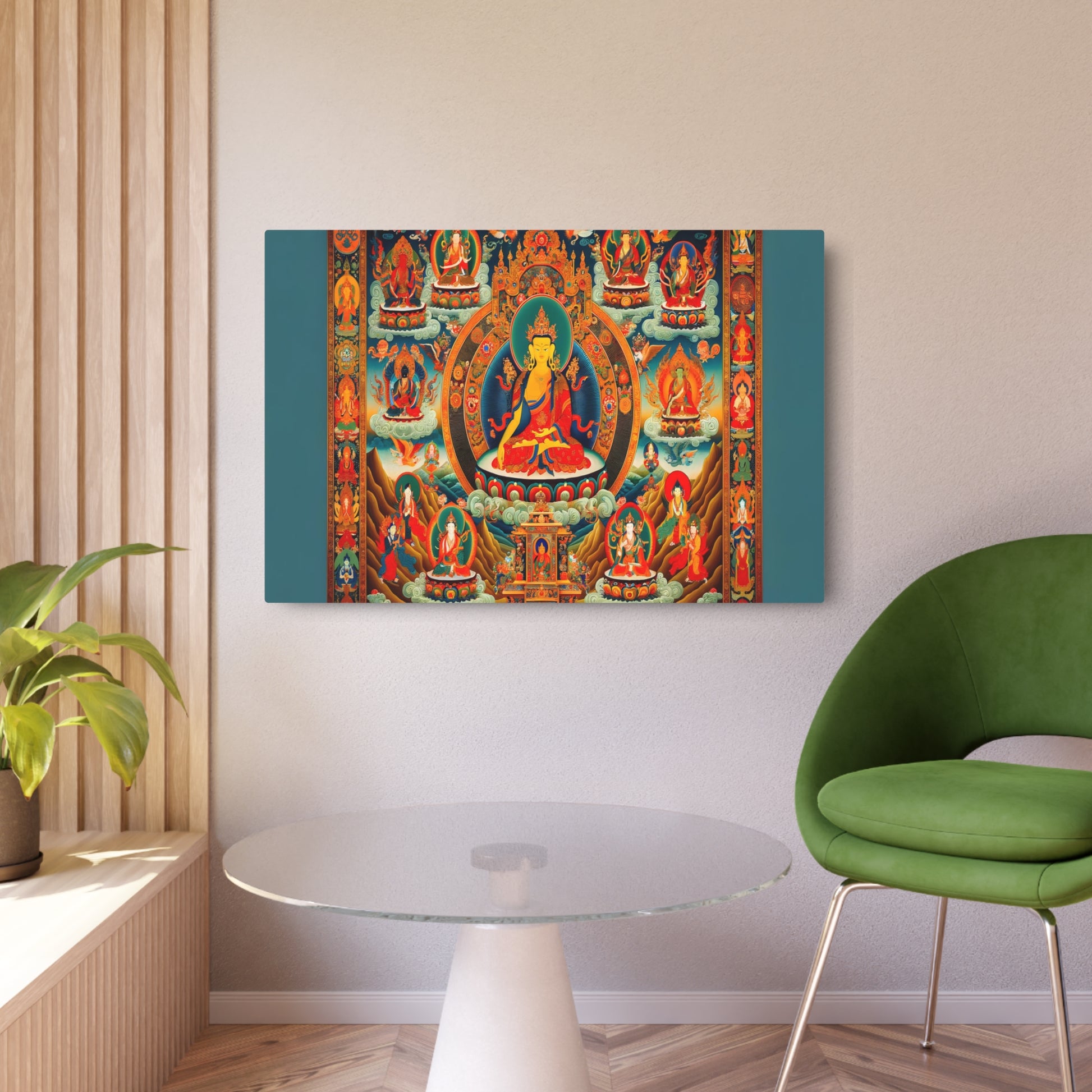 Metal Poster Art | "Traditional Tibetan Thangka Painting Visualization: Brightly Colored Symbolic Figures in Asian Art Styles" - Metal Poster Art 36″ x 24″ (Horizontal) 0.12''