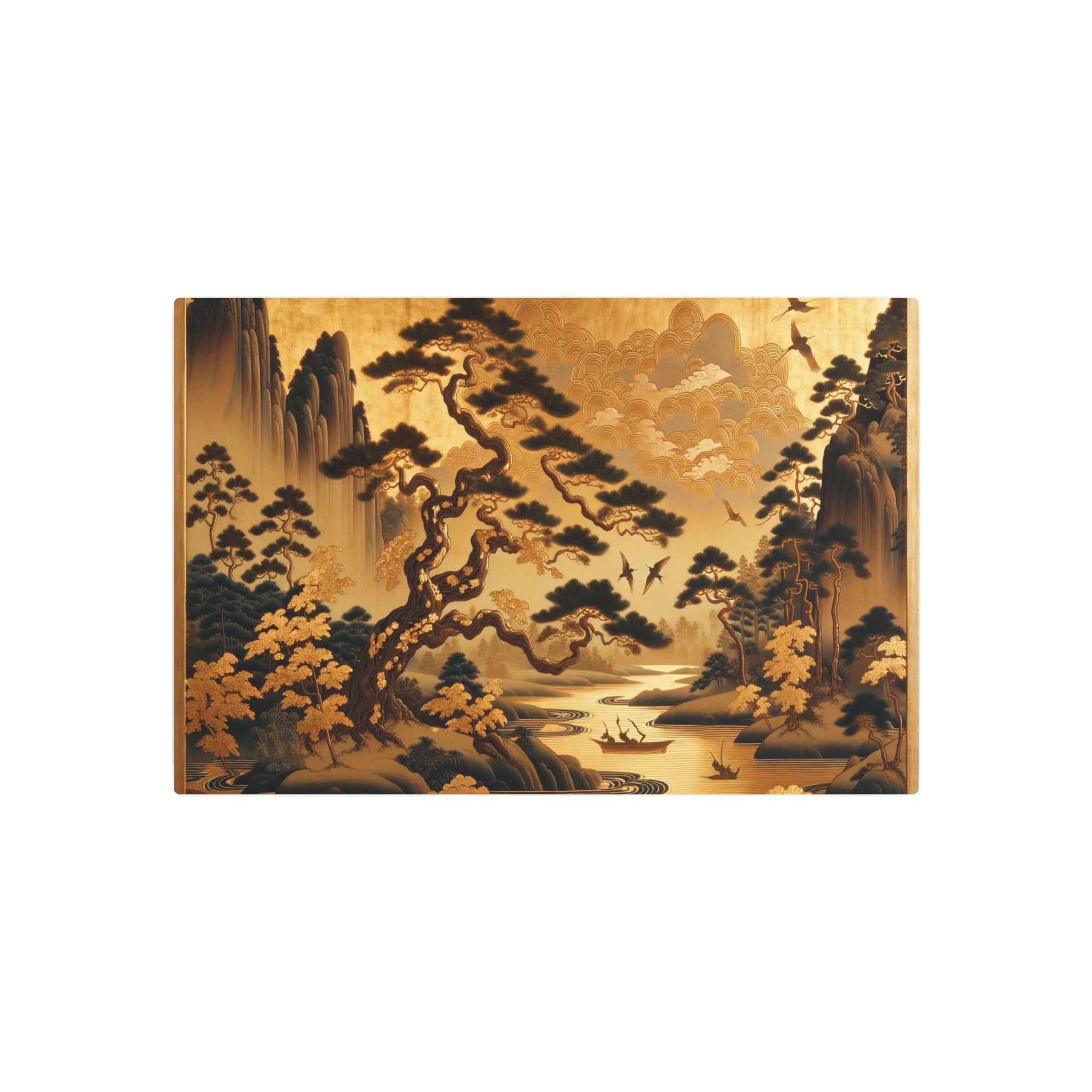 Metal Poster Art | "Elegant Kano School Style Gold Leaf Nature Scene - Asian Art Styles"