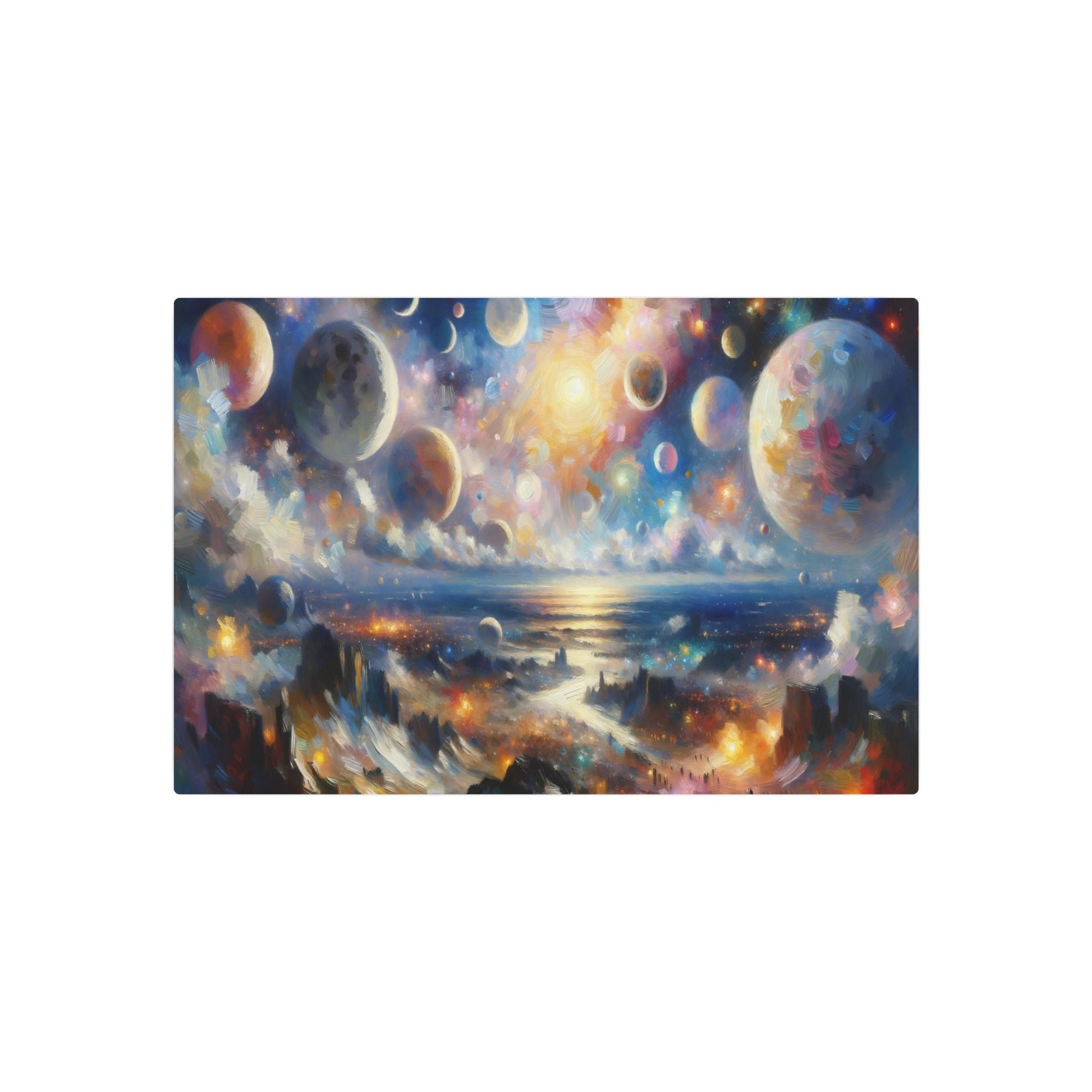 Metal Poster Art | "Impressionist Western Art Style - Celestial Bodies Artwork featuring Stars, Moon, Planets and Galaxies" - Metal Poster Art 30″ x 20″ (Horizontal) 0.12''