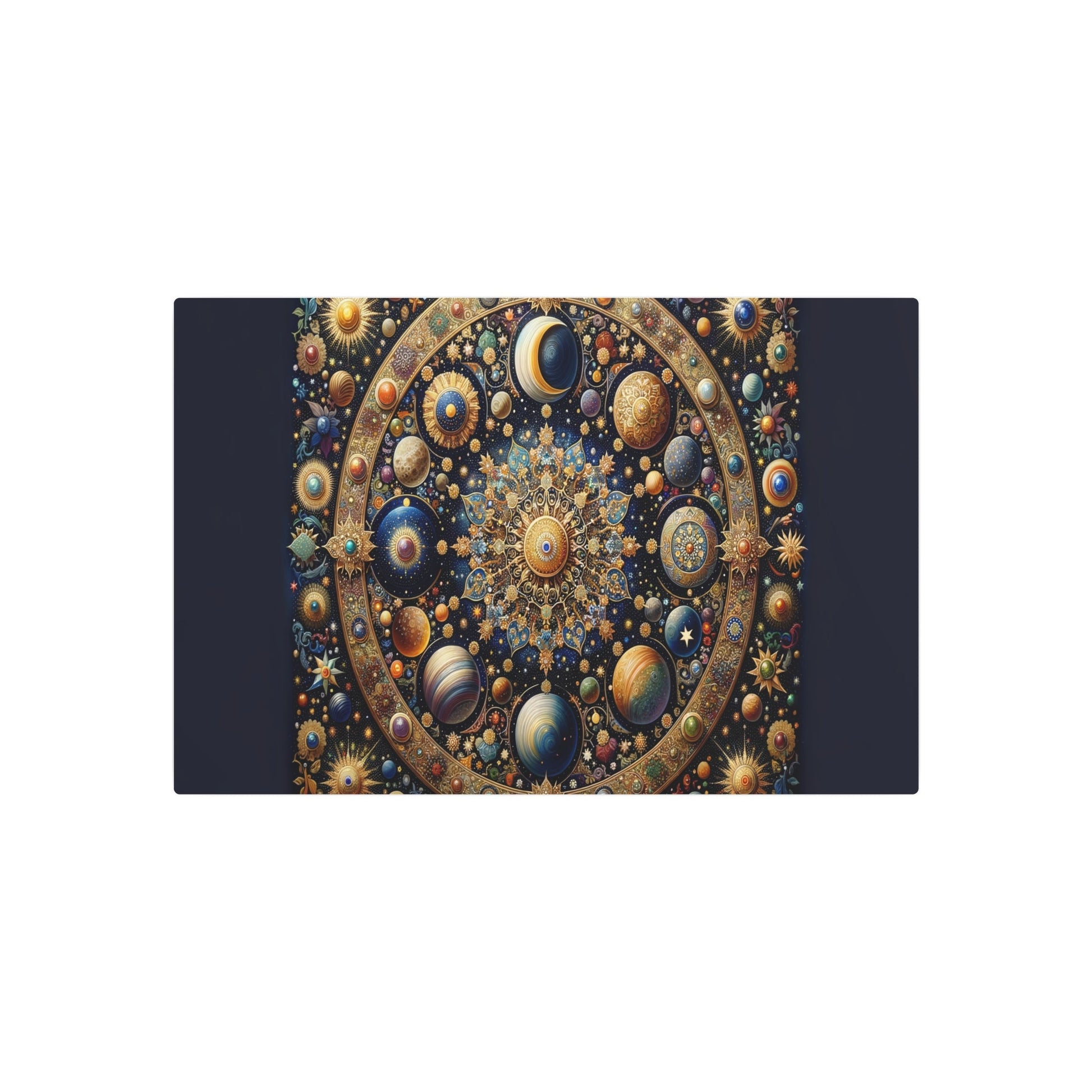 Metal Poster Art | "Mughal Miniature Artwork: Celestial Scene of Sun, Moon, Stars & Comets - Hand - painted with Gold and Precious Stones - Metal Poster Art 30″ x 20″ (Horizontal) 0.12''