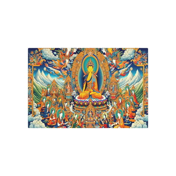 Metal Poster Art | "Authentic Tibetan Thangka Painting: Vibrant Asian Art Style Illustrating Intricate Details and Spiritual Themes of Buddhist Deities and Scenes from Buddha - Metal Poster Art 30″ x 20″ (Horizontal) 0.12''