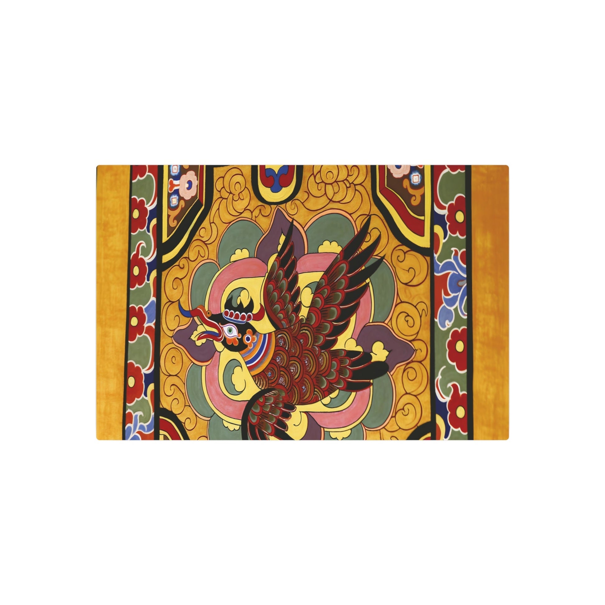 Metal Poster Art | "Tibetan Thangka Painting in Asian Art Styles - Traditional Bird Composition" - Metal Poster Art 30″ x 20″ (Horizontal) 0.12''