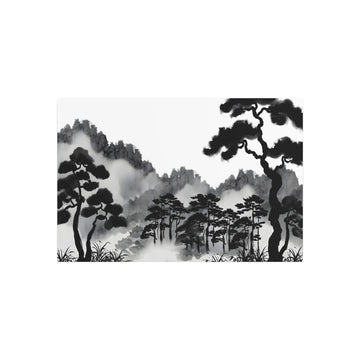 Metal Poster Art | "Sumi-e Japanese Ink Wash Painting - Tranquil Forest Scene in Traditional Asian Art Styles" - Metal Poster Art 30″ x 20″ (Horizontal) 0.12''