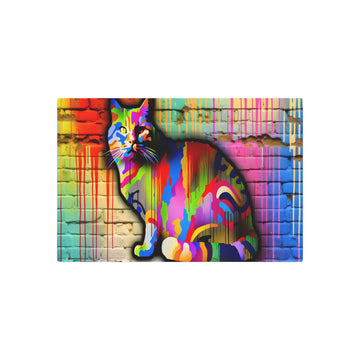 Metal Poster Art | "Modern & Contemporary Vibrant and Colourful Street Art Style Cat Image - Unique Urban Feline Artwork" - Metal Poster Art 30″ x 20″ (Horizontal) 0.12''