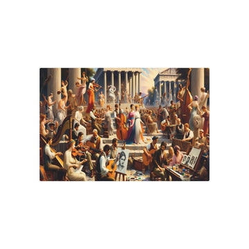 Metal Poster Art | "Neoclassical Art Festival Painting - Vibrant Western Art Styles Depicting Classical Music and Portrait Artists Amidst Greek and Roman Architecture" - Metal Poster Art 30″ x 20″ (Horizontal) 0.12''