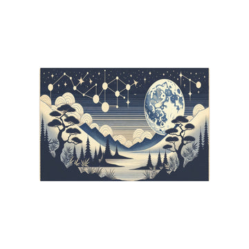 Metal Poster Art | "Kano School Japanese Art Style: Celestial Body Scene with Serene Moonlight and Vibrant Constellation - Asian Art Incorporating Traditional Bold Out - Metal Poster Art 30″ x 20″ (Horizontal) 0.12''