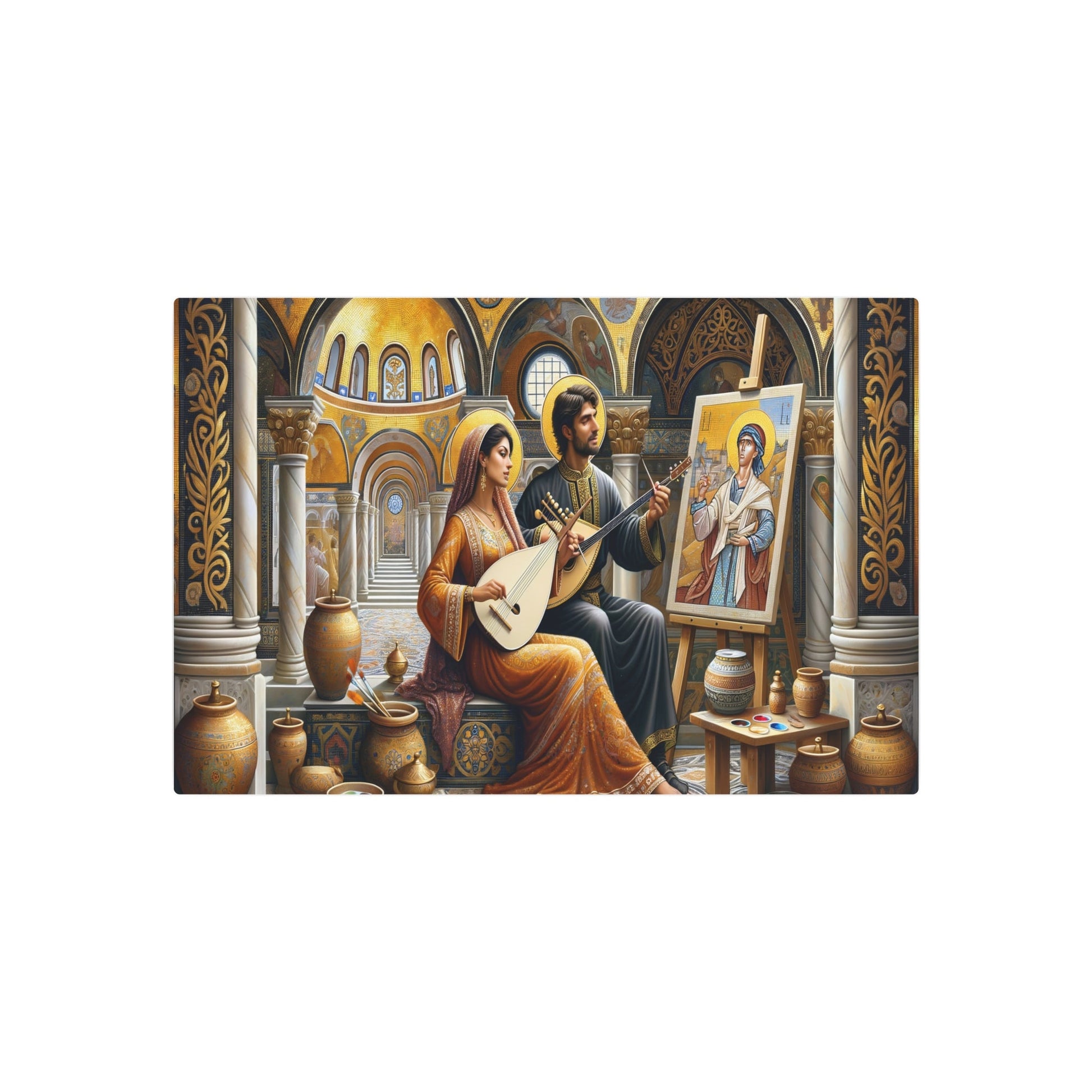 Metal Poster Art | "Byzantine Fusion of Music and Art Scene - Gold Mosaic Aesthetic Canvas Print in Non - Western & Global Styles Category" - Metal Poster Art 30″ x 20″ (Horizontal) 0.12''