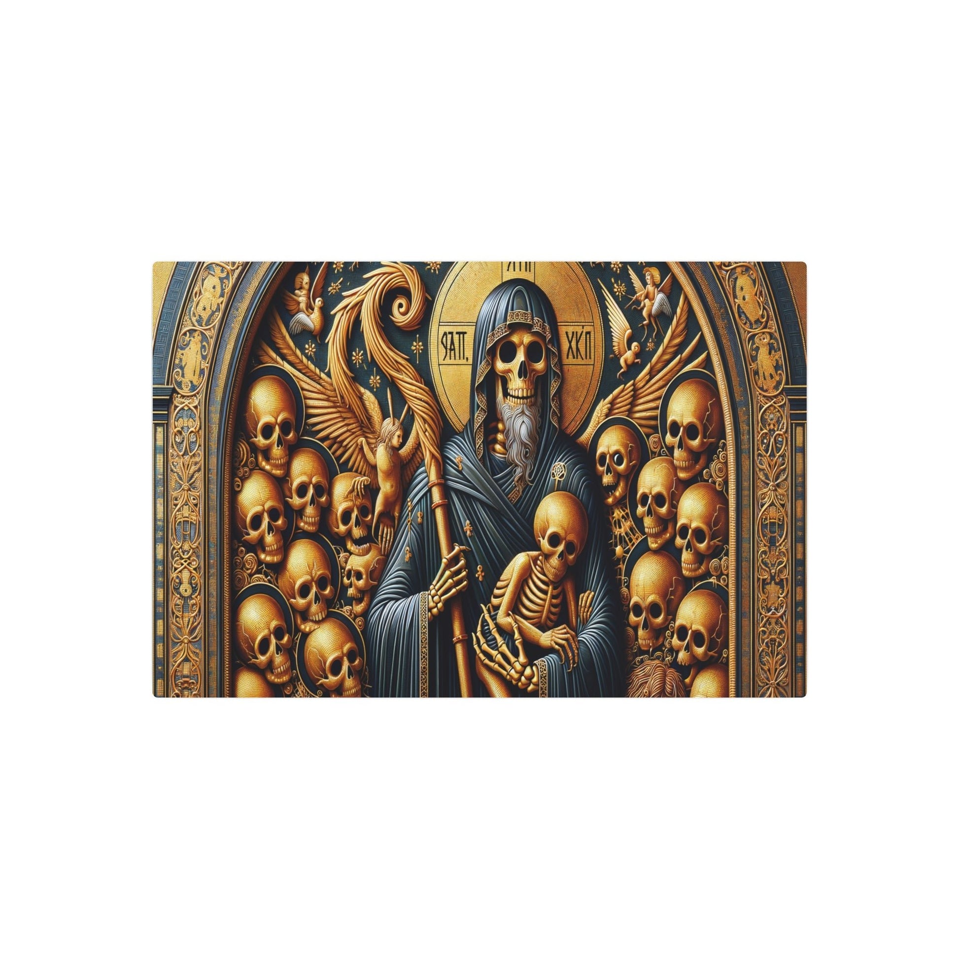 Metal Poster Art | "Spooky Byzantine Art Image - Meticulously Detailed Non - Western Art with Traditional Gold Backgrounds & Iconic Imagery" - Metal Poster Art 30″ x 20″ (Horizontal) 0.12''