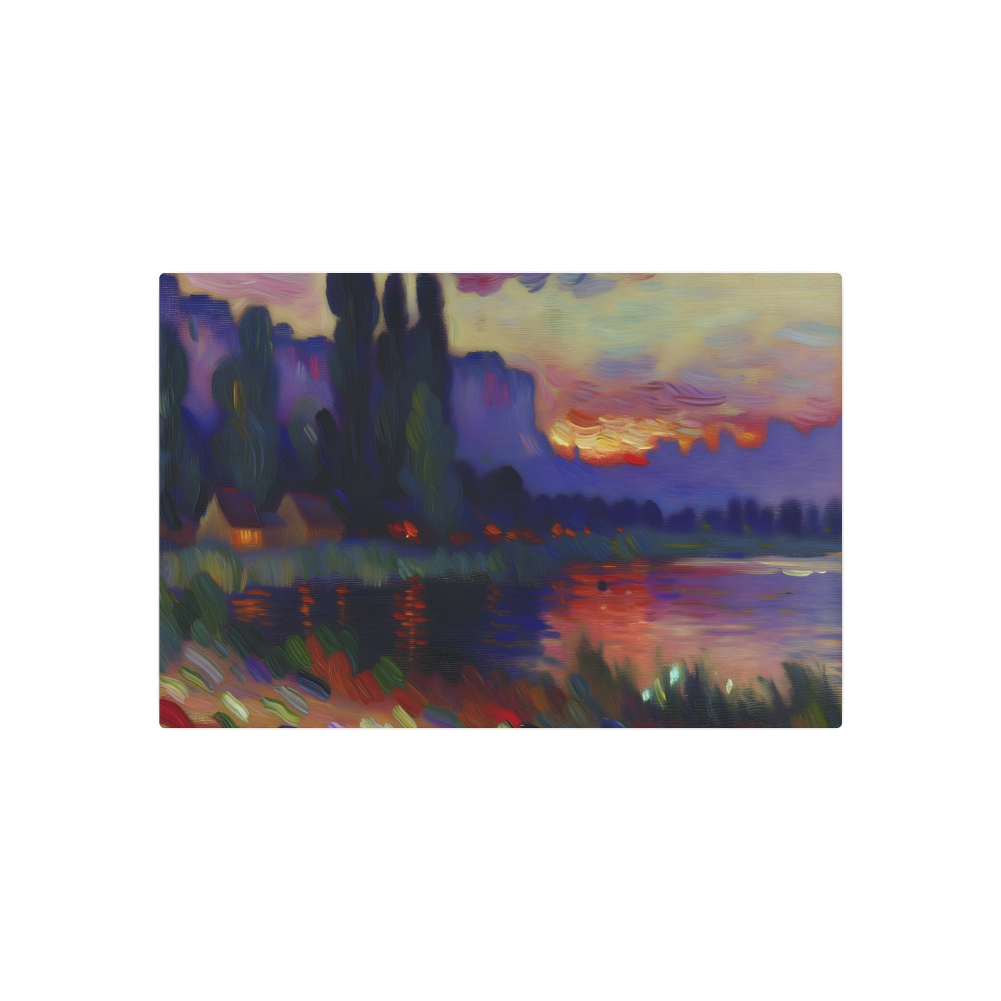 Metal Poster Art | "Impressionism Artwork - Serene Evening Lake Landscape in Vibrant Colours - Western Art Styles" - Metal Poster Art 30″ x 20″ (Horizontal) 0.12''