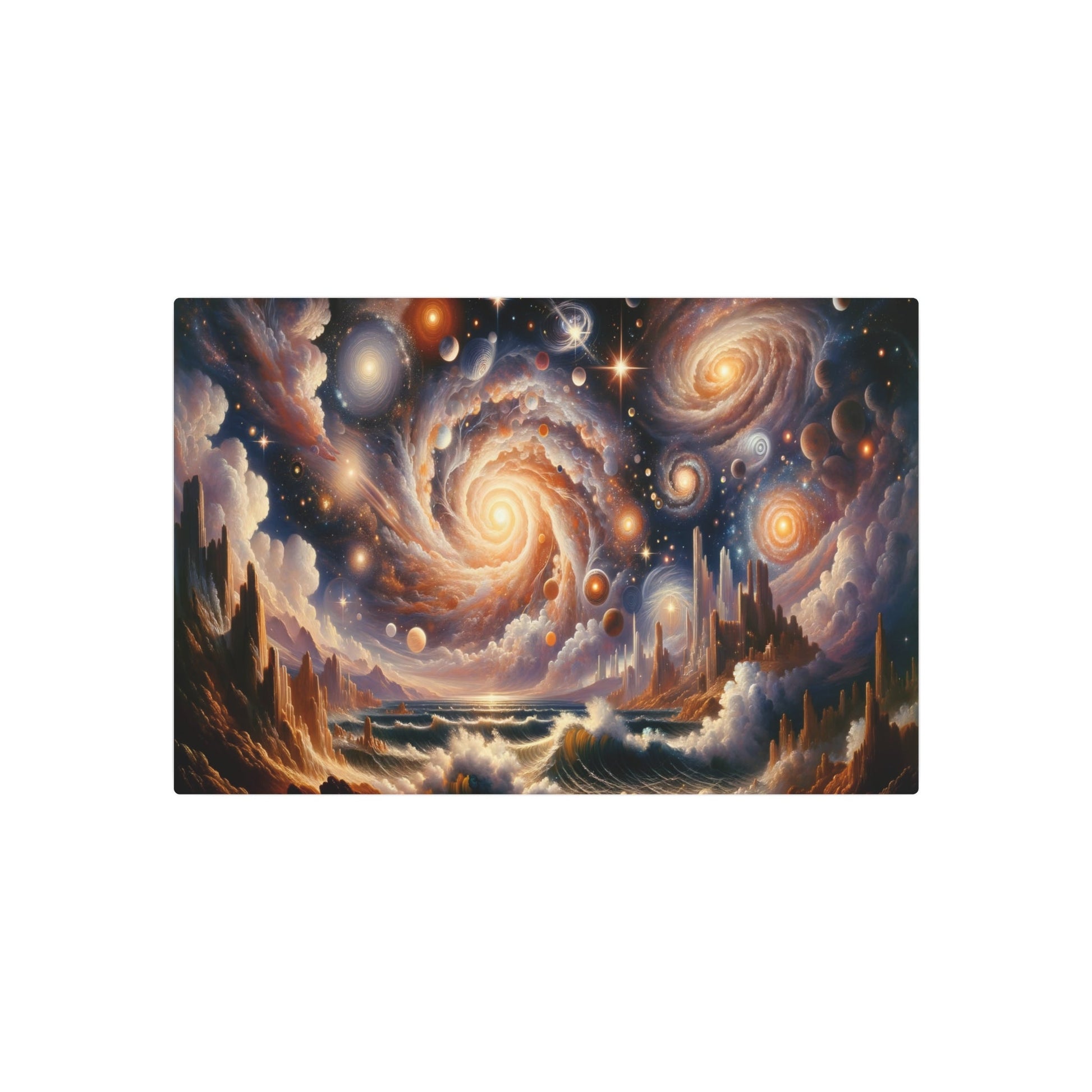 Metal Poster Art | "Romanticism Art Style Masterpiece: Celestial Grandeur - Dramatic Western Art Depicting the Sublime Power of Universe, Stars, - Metal Poster Art 30″ x 20″ (Horizontal) 0.12''