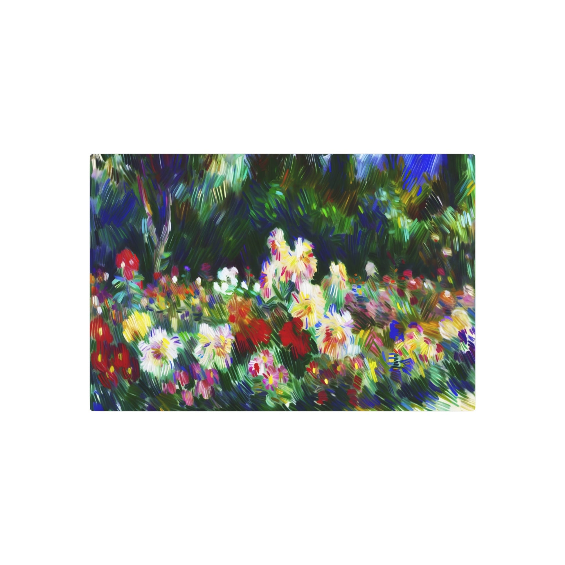 Metal Poster Art | "Post-Impressionistic Vibrant Garden Painting - Blooming Flowers Artwork in Western Art Styles Category" - Metal Poster Art 30″ x 20″ (Horizontal) 0.12''