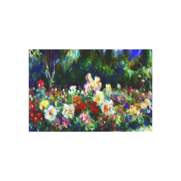 Metal Poster Art | "Post-Impressionistic Vibrant Garden Painting - Blooming Flowers Artwork in Western Art Styles Category" - Metal Poster Art 30″ x 20″ (Horizontal) 0.12''