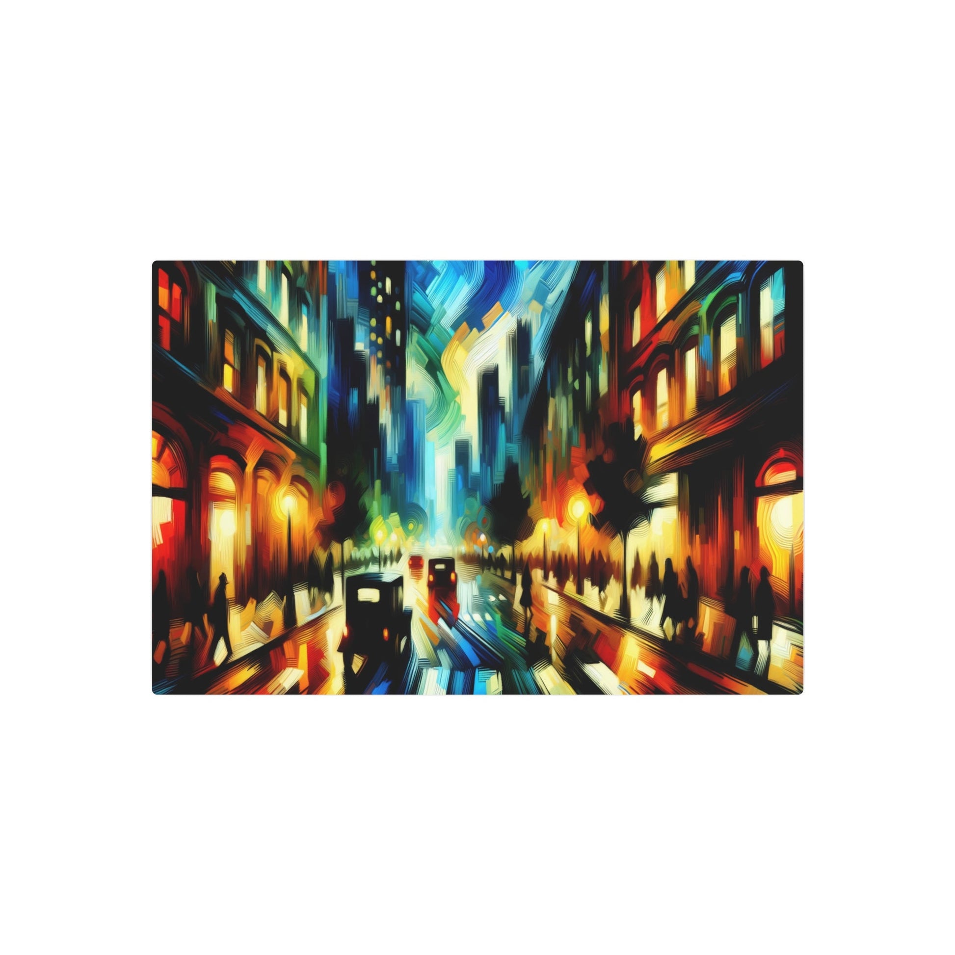 Metal Poster Art | "Expressionist Art Urban Street Scene - Vibrant Bold Brush Strokes in Rich Colors - Western Art Styles: Expressionism" - Metal Poster Art 30″ x 20″ (Horizontal) 0.12''