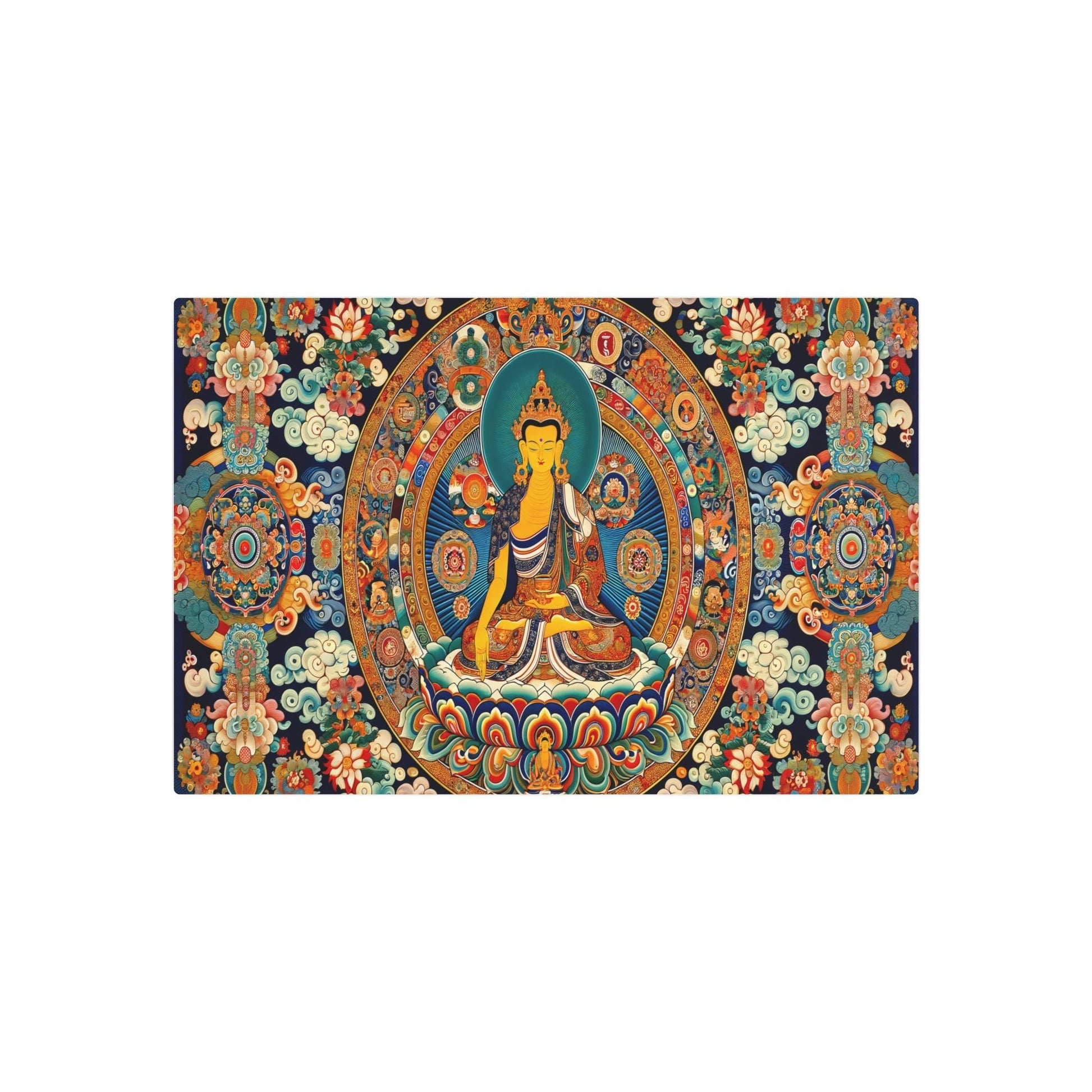 Metal Poster Art | "Sophisticated & Spiritual Thangka Tibetan Painting - Intricate Asian Art Style with Vivid Colors & Detailed Religious Symbolism" - Metal Poster Art 30″ x 20″ (Horizontal) 0.12''