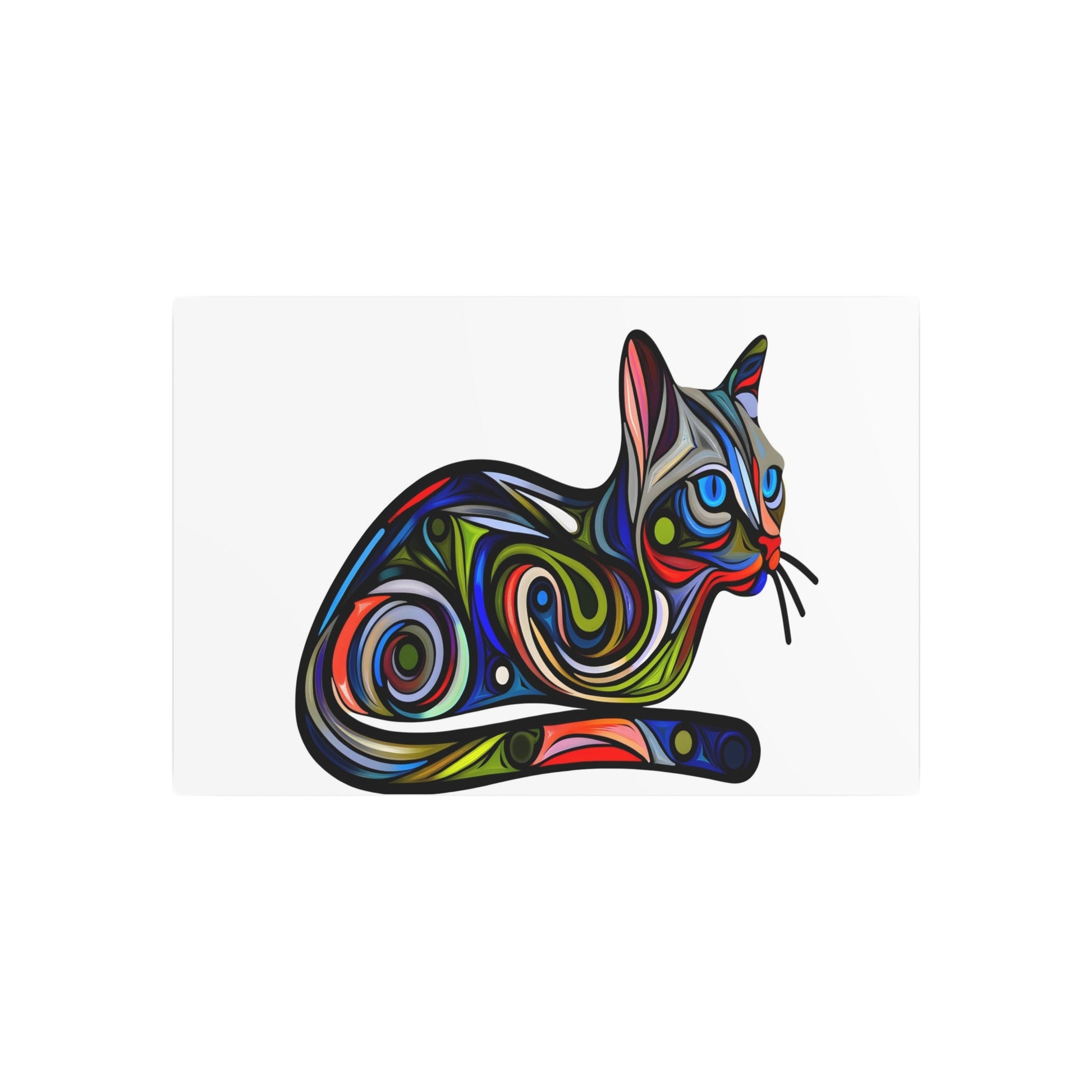 Metal Poster Art | "Vibrant & Intricate Digital Art: Modern & Contemporary Style Expressive Cat Image with Creative Patterns and Mysterious Playfulness" - Metal Poster Art 30″ x 20″ (Horizontal) 0.12''