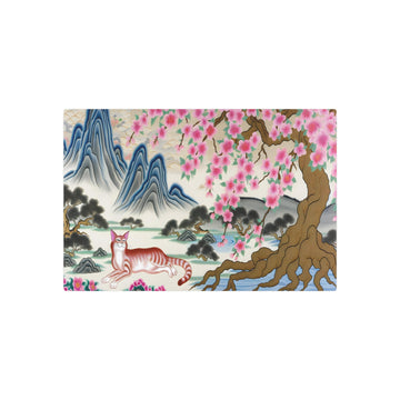 Metal Poster Art | "Traditional Chinese Silk Painting: Serene Landscape with Elegant Feline under Cherry Blossom Tree - Authentic Asian Art in Soft and Fluid Style" - Metal Poster Art 30″ x 20″ (Horizontal) 0.12''