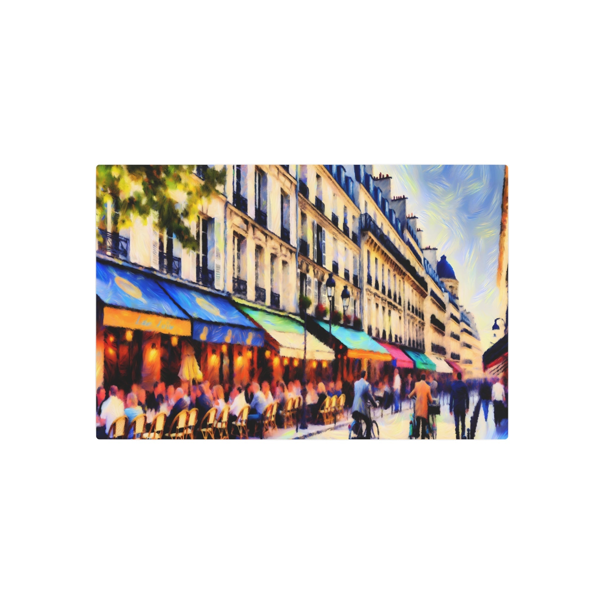 Metal Poster Art | "Impressionist Artwork - Bold & Contrasting Colors Depicting Serene Afternoon on Parisian Street, Original Western Art Inspired by Mon - Metal Poster Art 30″ x 20″ (Horizontal) 0.12''