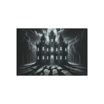 Metal Poster Art | "Baroque Style Spooky Haunted Mansion Art Print - Dramatic Western Art Depicting Full Moon Illuminated Woodlands" - Metal Poster Art 30″ x 20″ (Horizontal) 0.12''