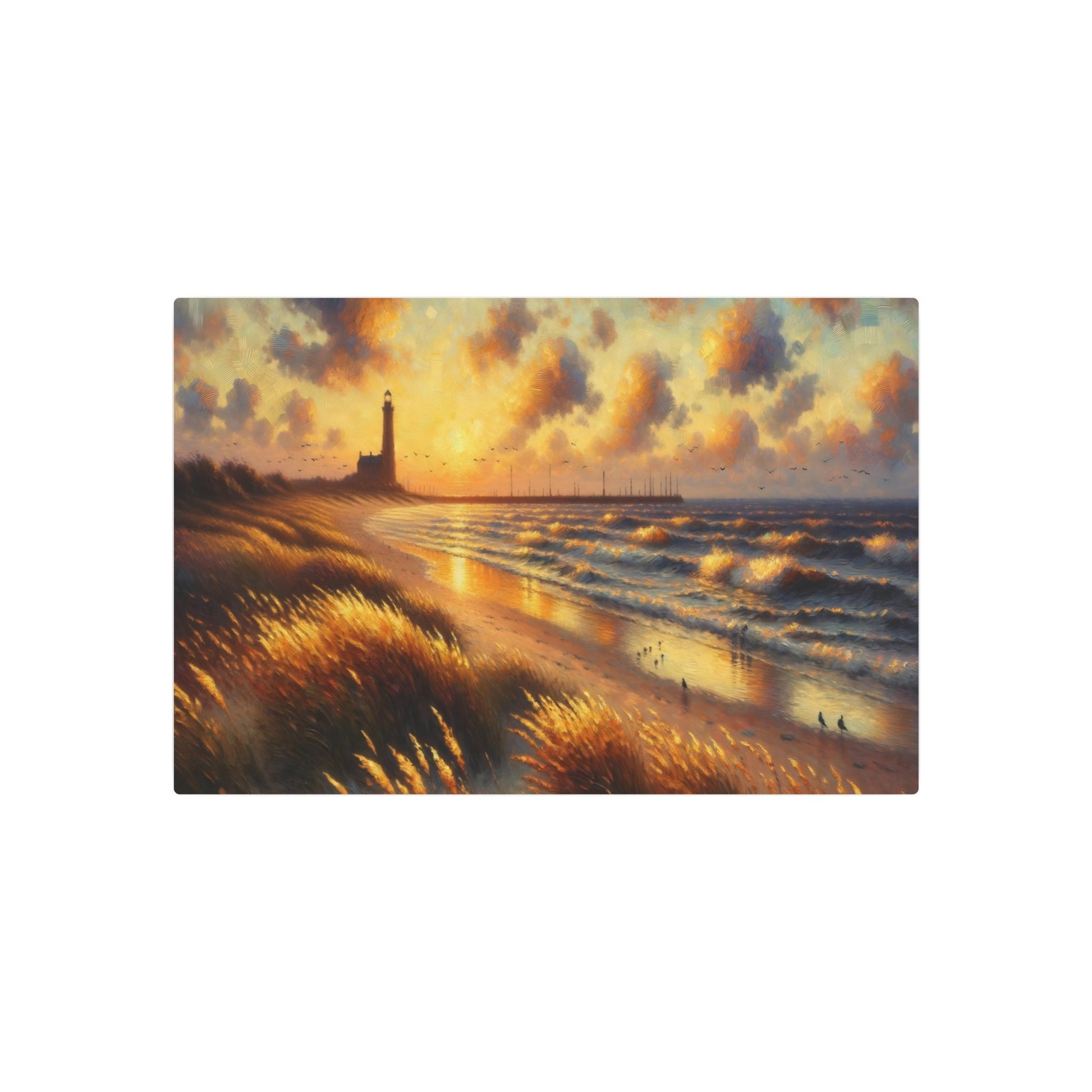 Metal Poster Art | "Impressionist Seaside Sunset Painting - Western Art Styles, Impressionism Inspired Coastal Landscape Artwork" - Metal Poster Art 30″ x 20″ (Horizontal) 0.12''