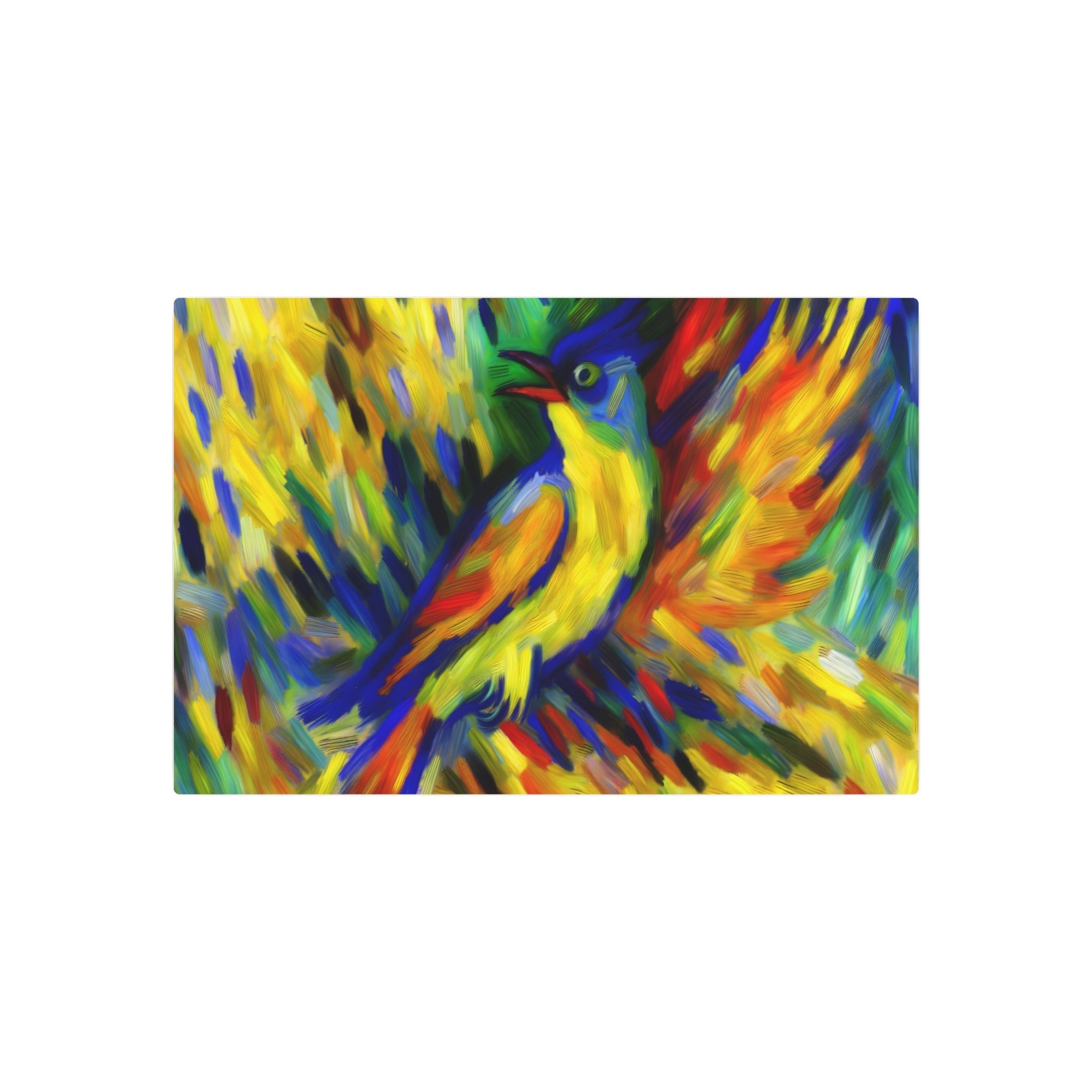 Metal Poster Art | "Expressionism Western Art Style - Vibrant Bird Scene with Intense Colors and Overstated Strokes" - Metal Poster Art 30″ x 20″ (Horizontal) 0.12''
