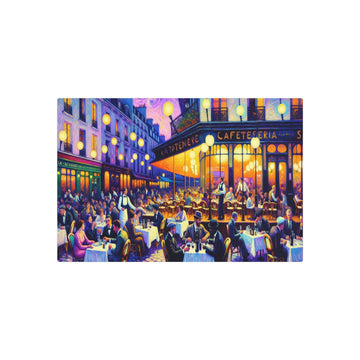 Metal Poster Art | "Post - Impressionist Evening in Paris Cafe Scene - Vibrant Western Art Style Using Distinctive Brush Strokes" - Metal Poster Art 30″ x 20″ (Horizontal) 0.12''