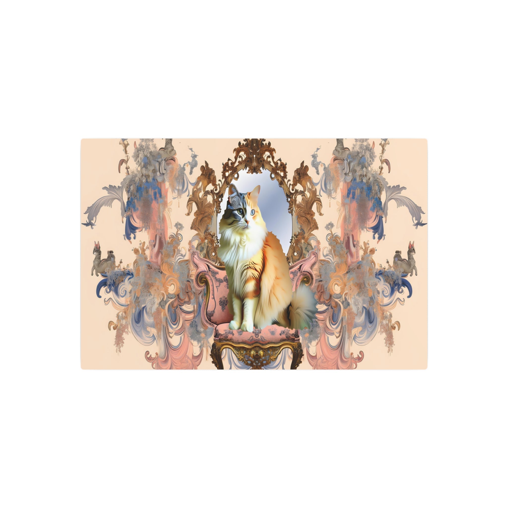 Metal Poster Art | "Regal Cat in Rococo Splendor: Whimsically Elegant Western Art - Ornate Furnishings & Extravagant Decorations in - Metal Poster Art 30″ x 20″ (Horizontal) 0.12''