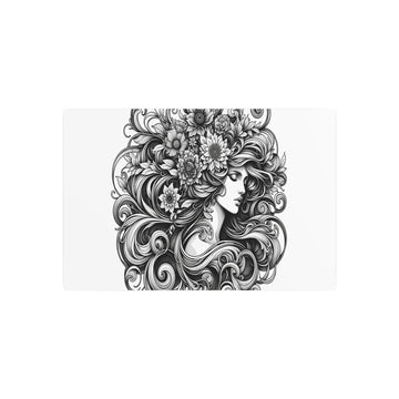 Metal Poster Art | "Art Nouveau Style Western Art - Mystical Woman with Floral Adorned Hair in Intricate Nature - Inspired Illustration" - Metal Poster Art 30″ x 20″ (Horizontal) 0.12''